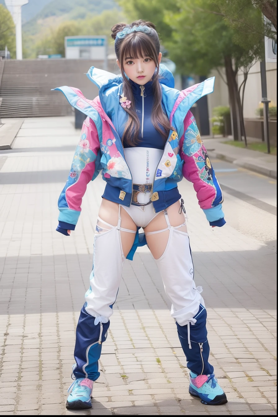 Cute look、infp young woman、large full breasts、beautiful foot、Colorful hair、、Good Style、Tops、Leotard、Blue jacket