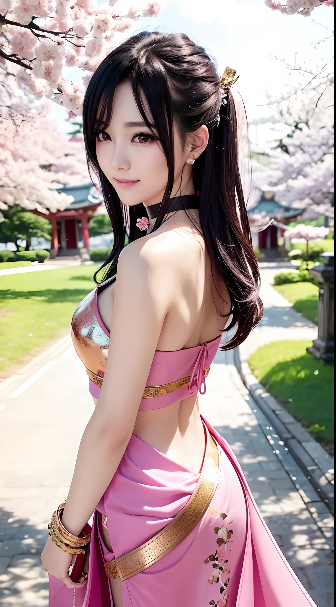 (master part, best quality:1.2), (dynamic pose:1.5), 1girl, alone, SFA Chun, blue vest, unity, blue pants, skintight, yellow ribbon, short hair, sneaker, bareshoulderulher Young European:1), Looking at o Viewer, beautiful smile, beautiful face, Highly detailed face, highly detailed eyes, Subsurface scattering, realistic pupils, full face blush, full lips, Detailed background, depth of field, Volumetric lighting, sharp focus, absurdities, Realistic proportions, ( Realistic, hyper-realistic:1.2), 16K HDR,super wet , show nipples, medium breasts, show vagina, wide open legs:1.6. she has emerald eyes, a sharp nose, white skin, and a soft face, (best quality, highres:1.2), 1girl, beautiful detailed eyes, beautiful detailed lips, extremely detailed eyes and face, long eyelashes, HDR, studio lighting, sharp focus, physically-based rendering, extreme detail description, portraiting breasts, perfect shape, facing viewer, sweaty, gorgeous, appearing in full frame, good-looking, Beautiful fair skin and luster, Beautiful eyes are big and bright, Small mouth and thin lips, Goodness of style and slendernes), beautiful girl illuminated by seven colors of light, Irridescent coloe, showing off her figure, seductive and confident, enchanting aura, surrounded by cherry blossom trees, delicate and vibrant petals falling all around her, soft pink and white colors, sunlight filtering through the trees, creating a warm and dreamy atmosphere.