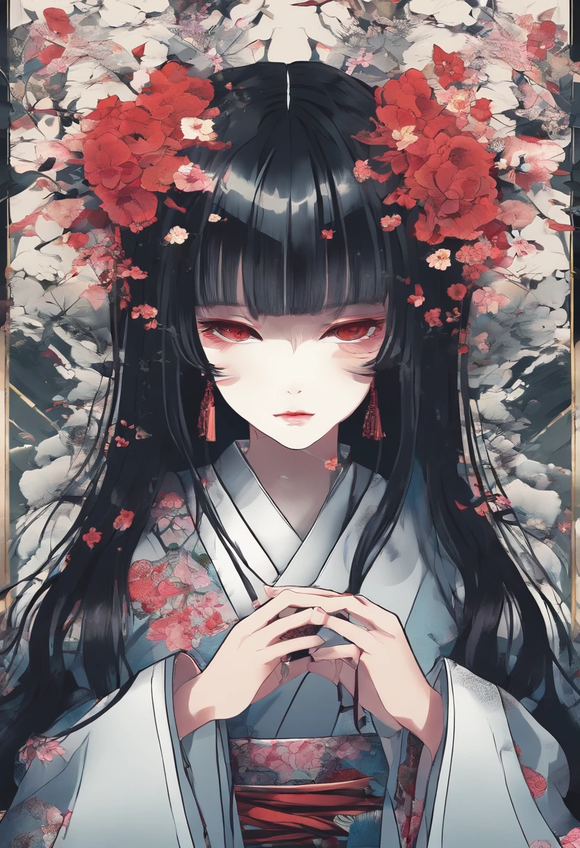 horror dark horror (best quality,4k,8k,highres,masterpiece:1.2),ultra-detailed,realistic, fullbody traditional japanese porcelain geisha She's adorned in loose-fitting, edgy streetwear that screams westside gang hip-hop swagger. fashion shoot editorial style
