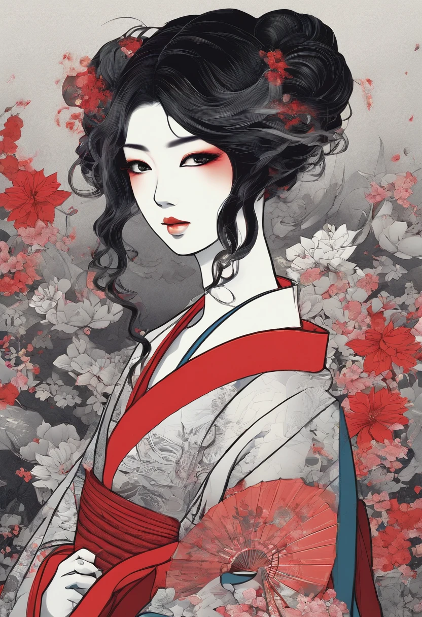 horror dark horror (best quality,4k,8k,highres,masterpiece:1.2),ultra-detailed,realistic, fullbody traditional japanese porcelain geisha She's adorned in loose-fitting, edgy streetwear that screams westside gang hip-hop swagger. fashion shoot editorial style