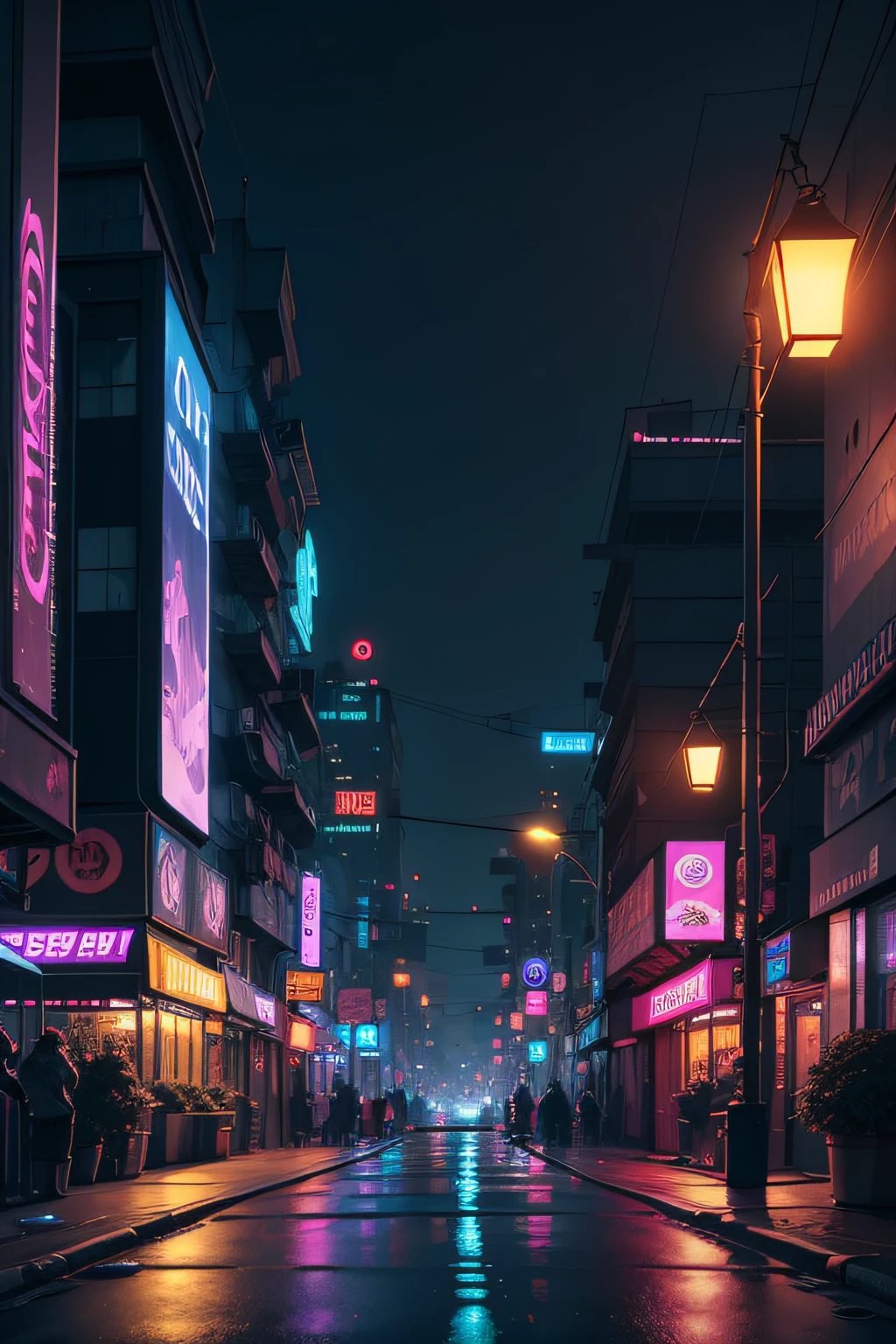 4K，Cyberpunk-city，nighttime scene，the street