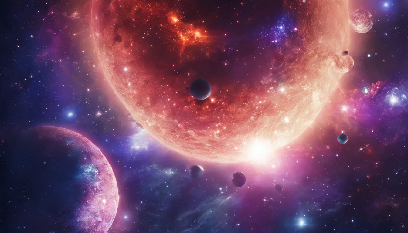 space，Lots of little stars，A big earth in the middle