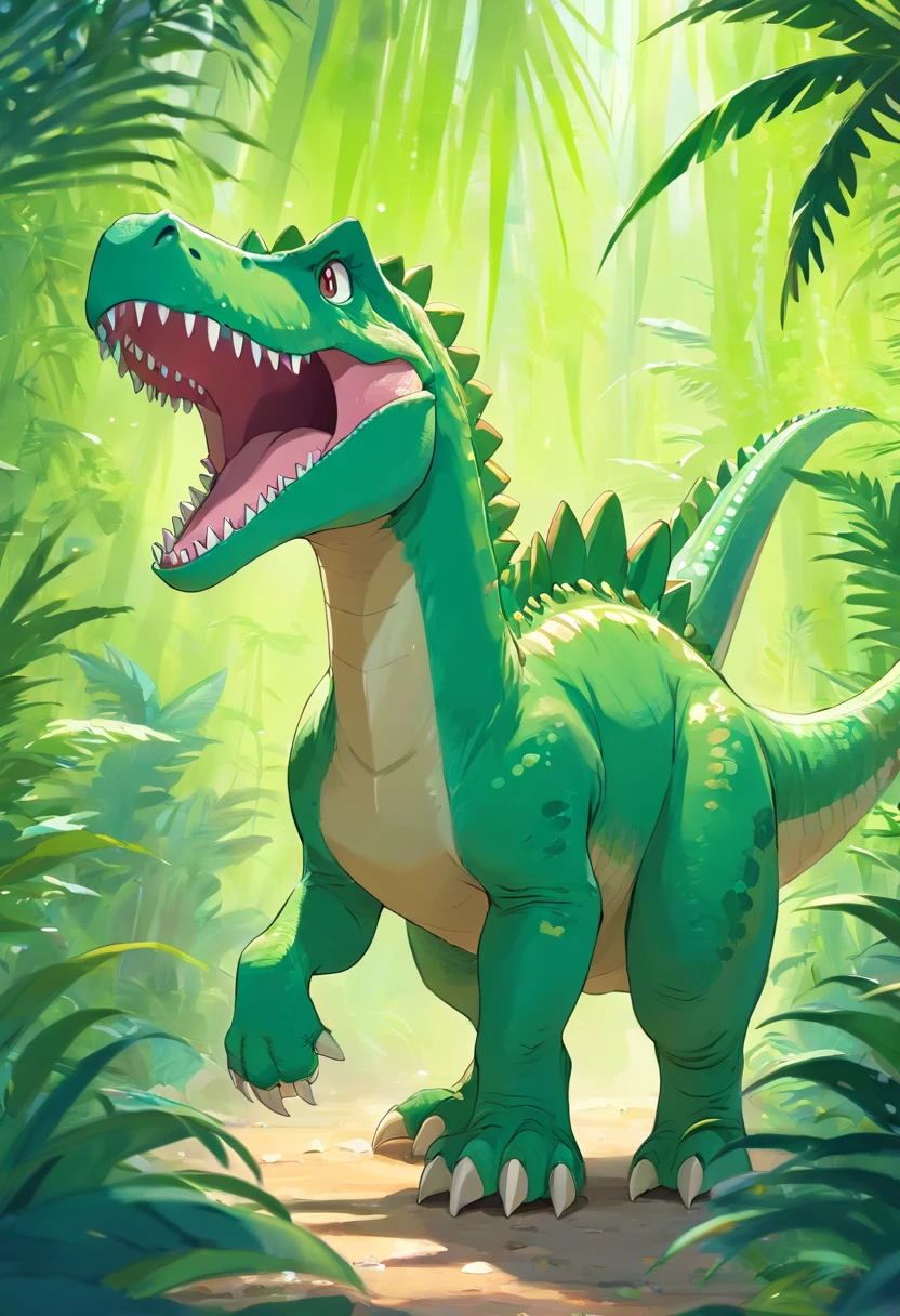 Kawaii happy dinosaur,spinosaurus, green color,adolable
