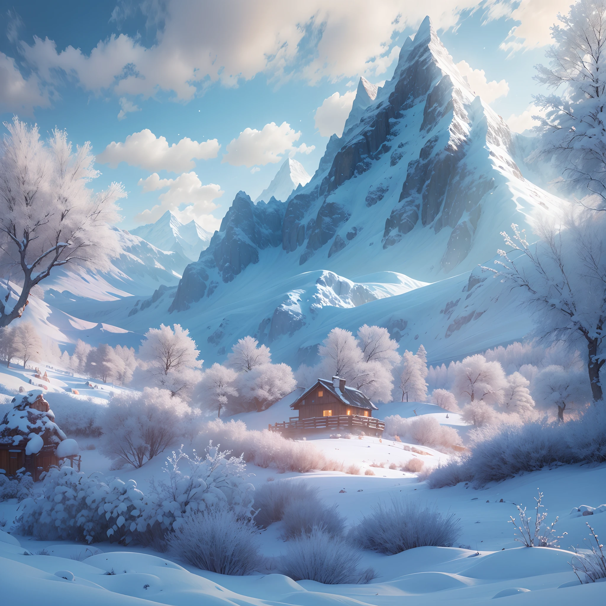 Best quality,4K,8K,A high resolution,Masterpiece:1.2,Ultra-detailed,Realistic,Photorealistic:1.37,Snowy mountains,wonderland,Peaceful atmosphere,Majestic peaks,New snow,Cold and peaceful environment,Sparkling ice,Fresh air,Peaceful silence,Snow-capped trees,Ethereal light,magical aura,peacful,Harmony,Natural beauty,Vivid colors,Pure white snow,Sublime tranquility,magnifica,Snow-covered peaks,Blissful loneliness,magnificent landscape,Primitive Wilderness,Peaceful sky,Winter wonderland,with light glowing.