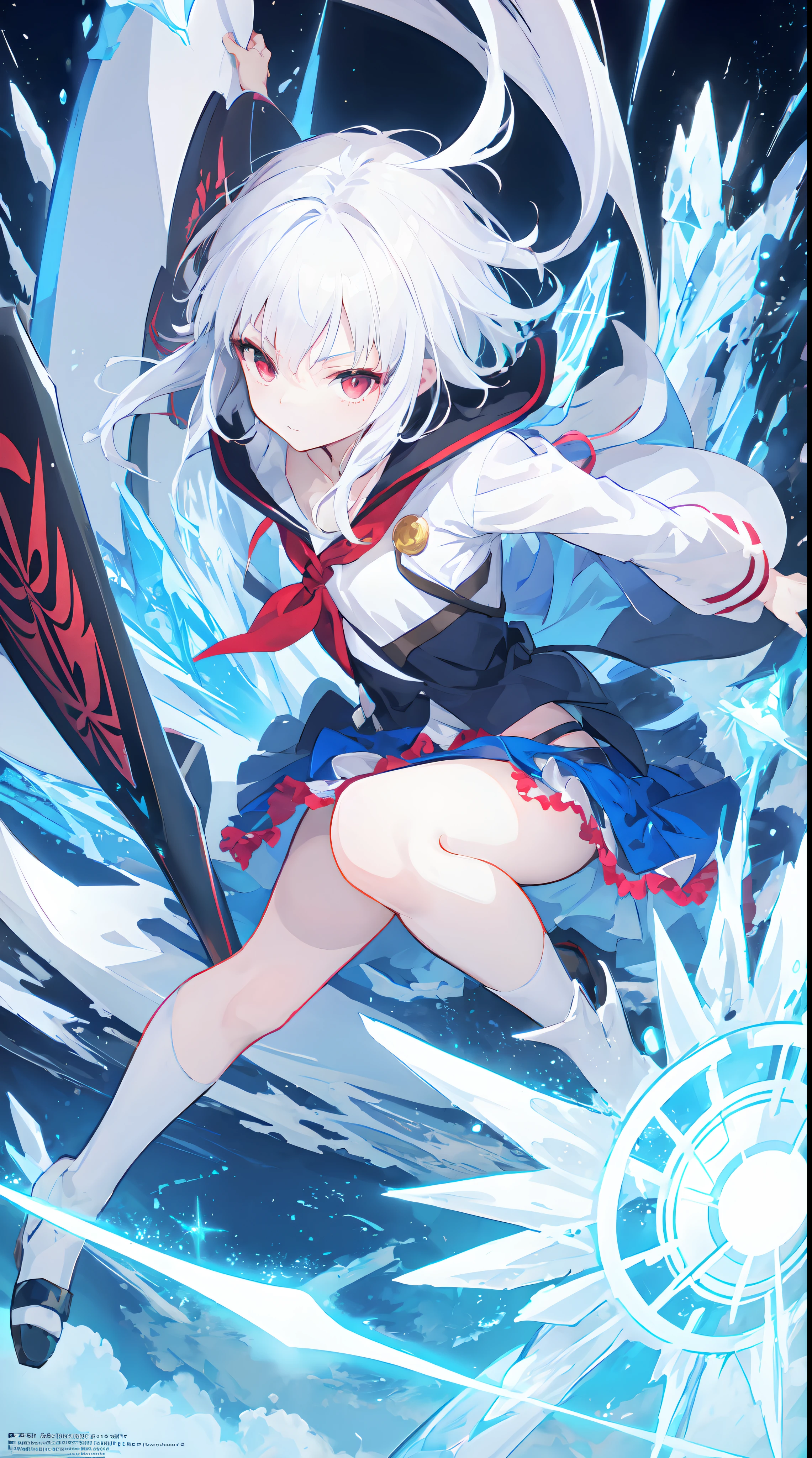 anime girl with white hair and red eyes holding a shield, blue magic circle, ice magic, best anime 4k konachan wallpaper, white haired deity, zerochan art, anime art wallpaper 8 k, anime style 4 k, ufotable art style, detailed anime art, anime art wallpaper 4 k, anime art wallpaper 4k, ryuko matoi, white haired, anime wallaper