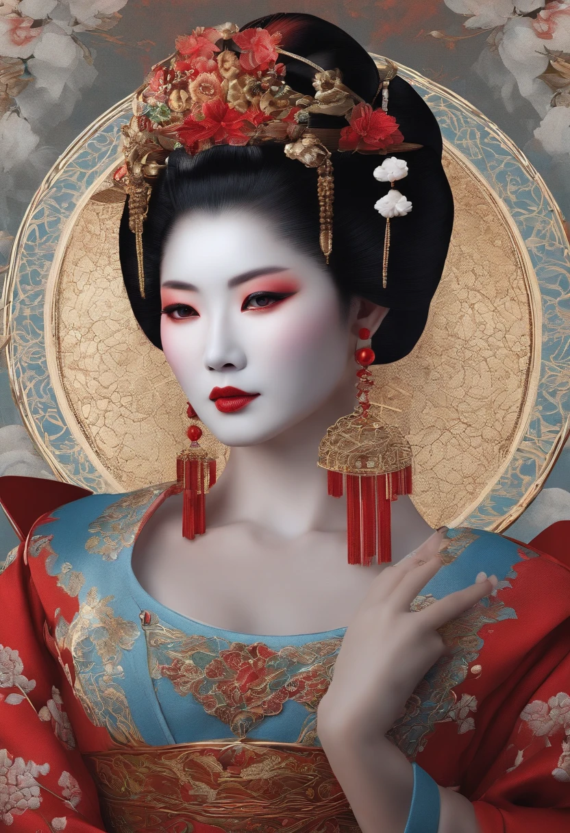best quality,ultra-detailed,face closeup,masterpiece:1.2,geisha,cybernetic,cybernetic parts,line art