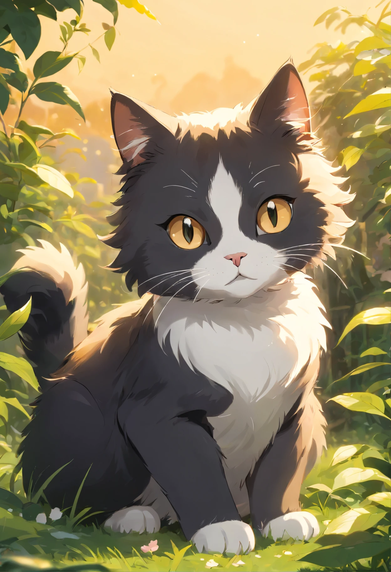 "Generate ultra-high-definition images of chic cats, Classic Cat Pose. Using advanced macro photography techniques、Highlights the intricate details of the cat's coat, mustaches, And expressive eyes.
Place the camera at the cat's eye level, Create an intimate connection between the viewer and the cat subject. Implement a wide aperture for a shallow depth of field, Make the cat stand out clearly against a gently blurred background.
Improve lighting to emphasize the texture and contours of the cat's body, Using the software, Remove coarse shadows、, cosy atmosphere.
Catch a cat in a relaxed position, But balanced, Show your flexibility and elegance. Try to capture the moment in natural movement, Stretching, grooming, etc., To convey a sense of authenticity.
Implement post-processing techniques to improve image clarity, contrast, and color balance, Secure all aspects, From the intricate patterns of cats to their intense gazes, Rendered in stunning detail.
Finally, convey the gentle beauty and innate grace of the cat,, Capture fleeting moments celebrating the unique essence of a cat's curiosity and balance." ((Background: garden)), ((golden hour light)), ((majestic)),((kitten)), ((tuxedo-cat)), ((black-white cat))
