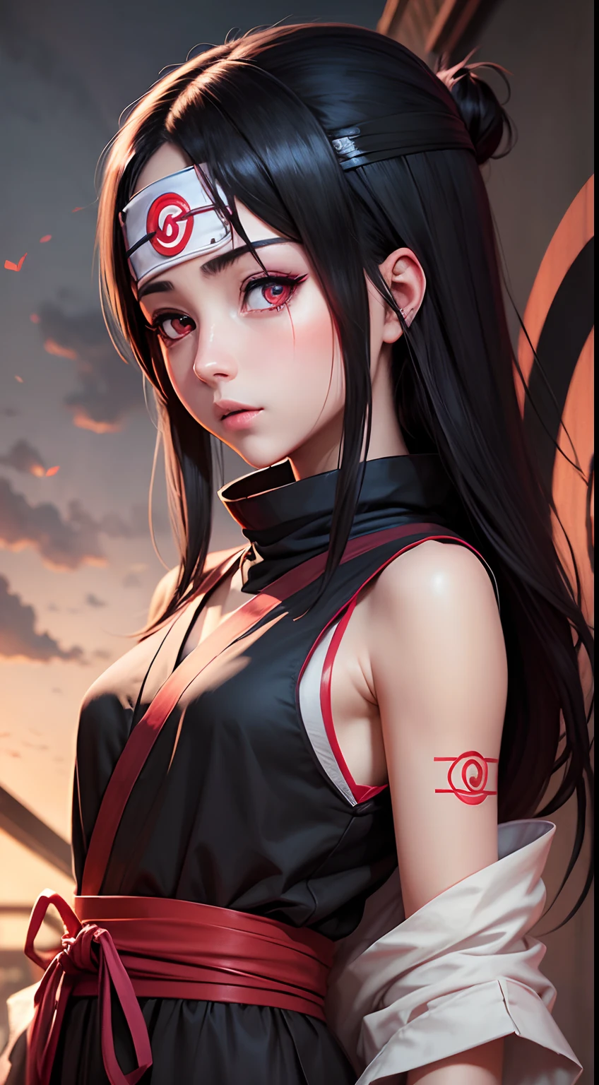 Uchiha Itachi anime girl, Sharingan ultra detailed eyes, masterpiece, 8k