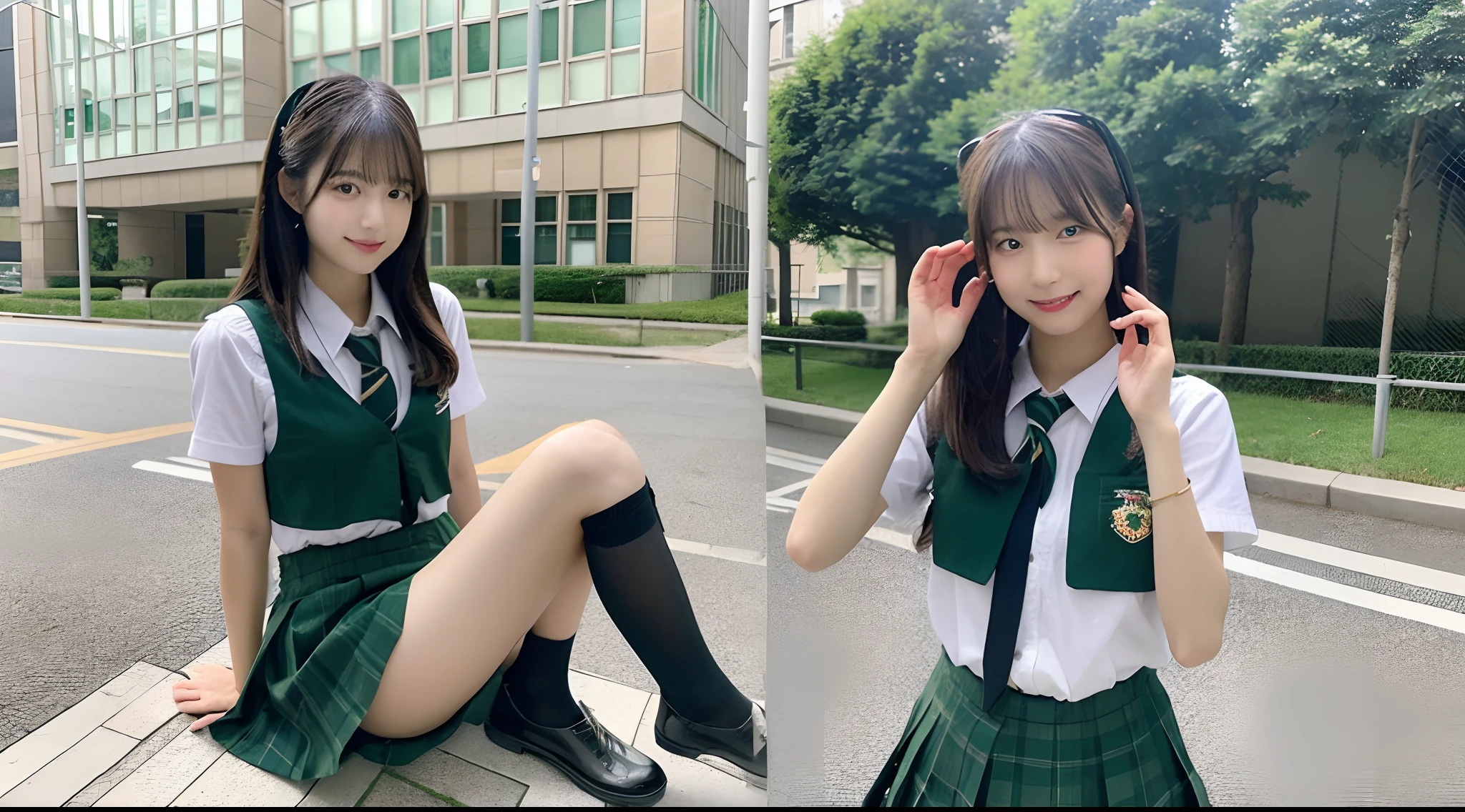 18-year-old schoolgirl in green miniskirt