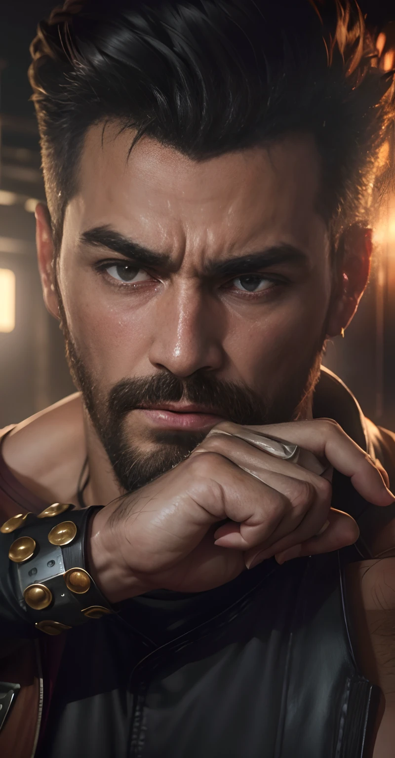 Realistic look, fighting, crazy people, action poster, 8k, top quality,handsome look, super look, top notch style,beard look, 26 age look,black eyes, dark light background,