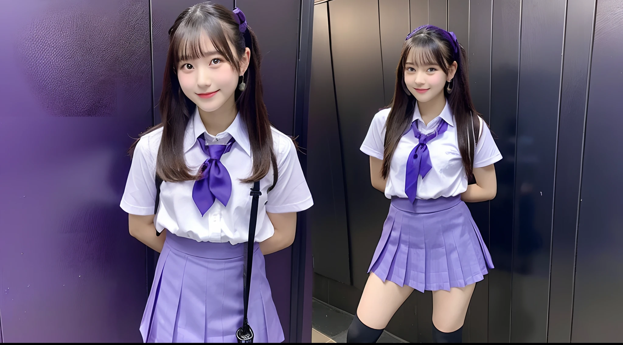 18-year-old schoolgirl wearing purple miniskirt