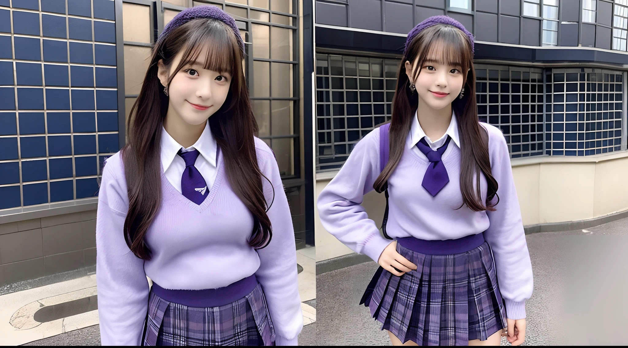 18-year-old schoolgirl wearing purple miniskirt