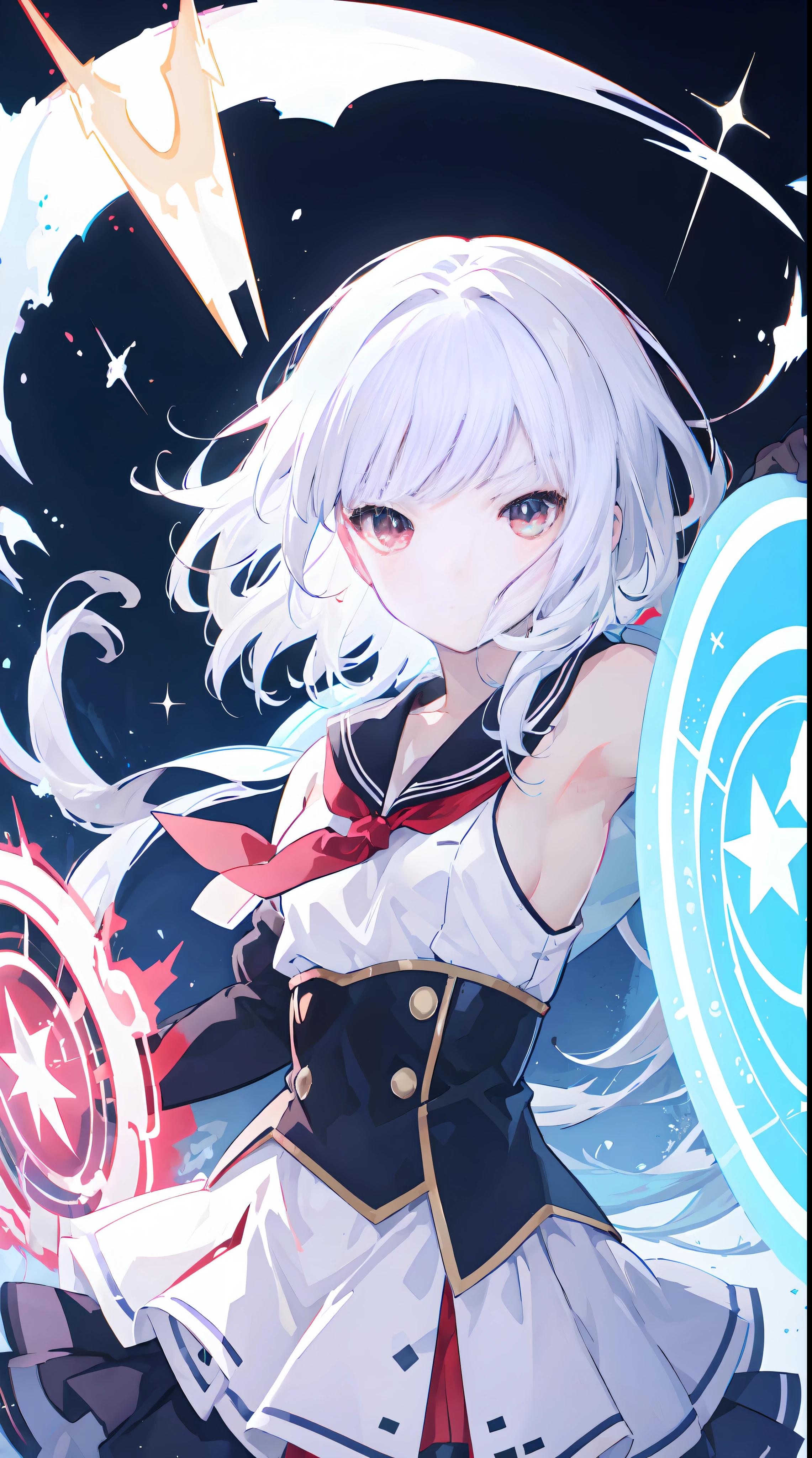 anime girl with white hair and red eyes holding a shield, blue magic circle, ice magic, best anime 4k konachan wallpaper, white haired deity, zerochan art, anime art wallpaper 8 k, anime style 4 k, ufotable art style, detailed anime art, anime art wallpaper 4 k, anime art wallpaper 4k, ryuko matoi, white haired, anime wallaper