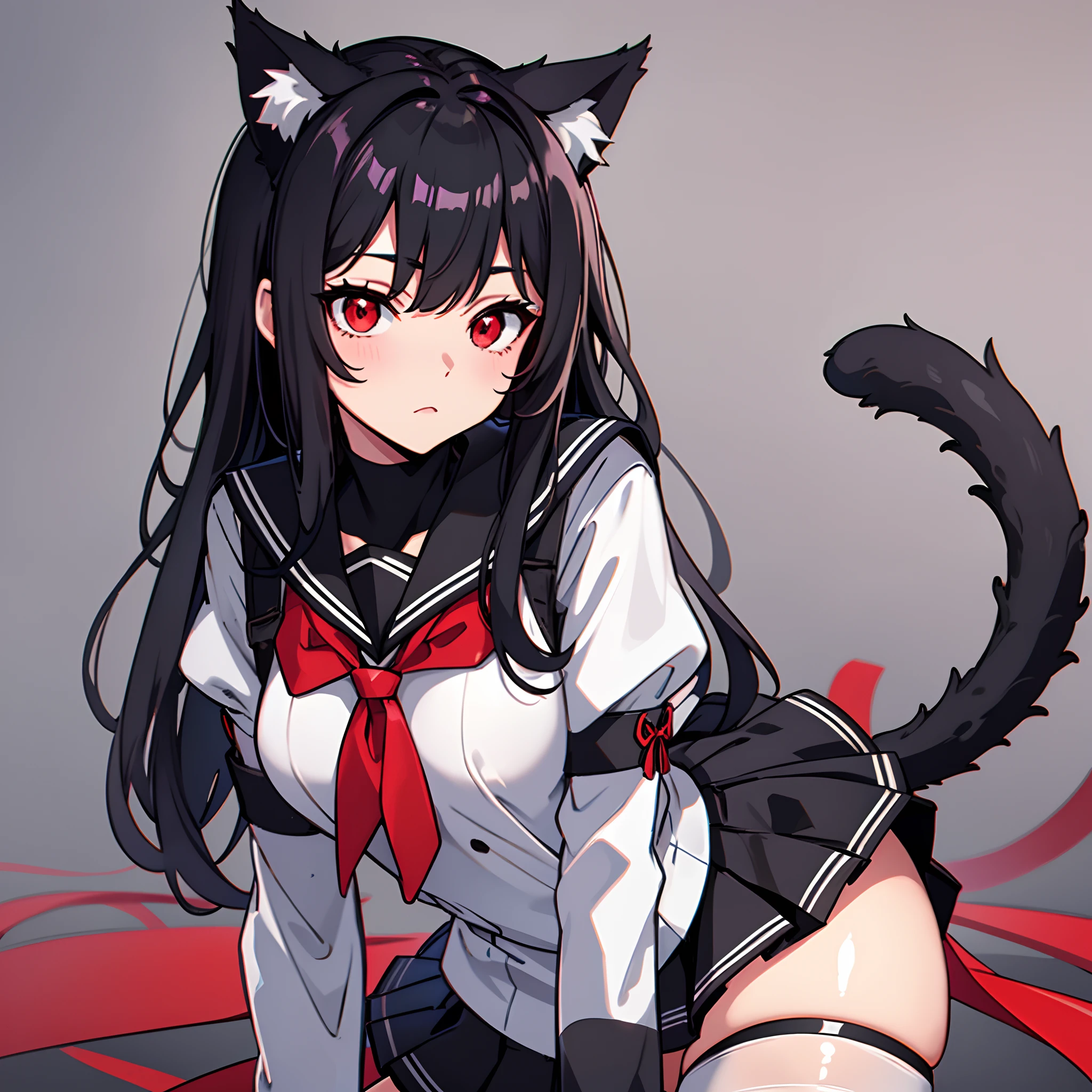Black hair,cat ear,Cat girl,Red eyes,Student clothes,Superskirt