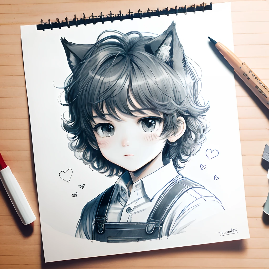 Handdrawn Picture Fluffy Man Line Drawing Cute