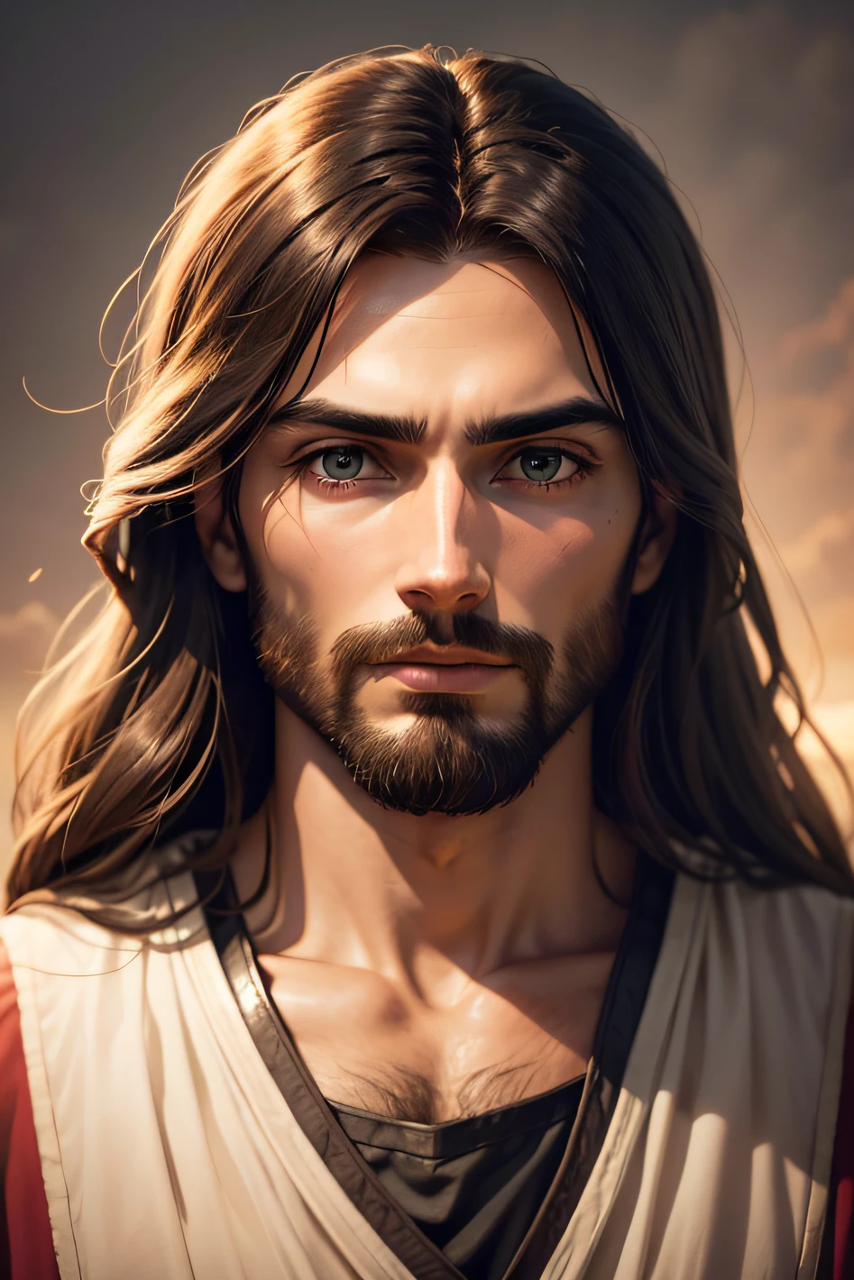 jesus looking staright and calmly