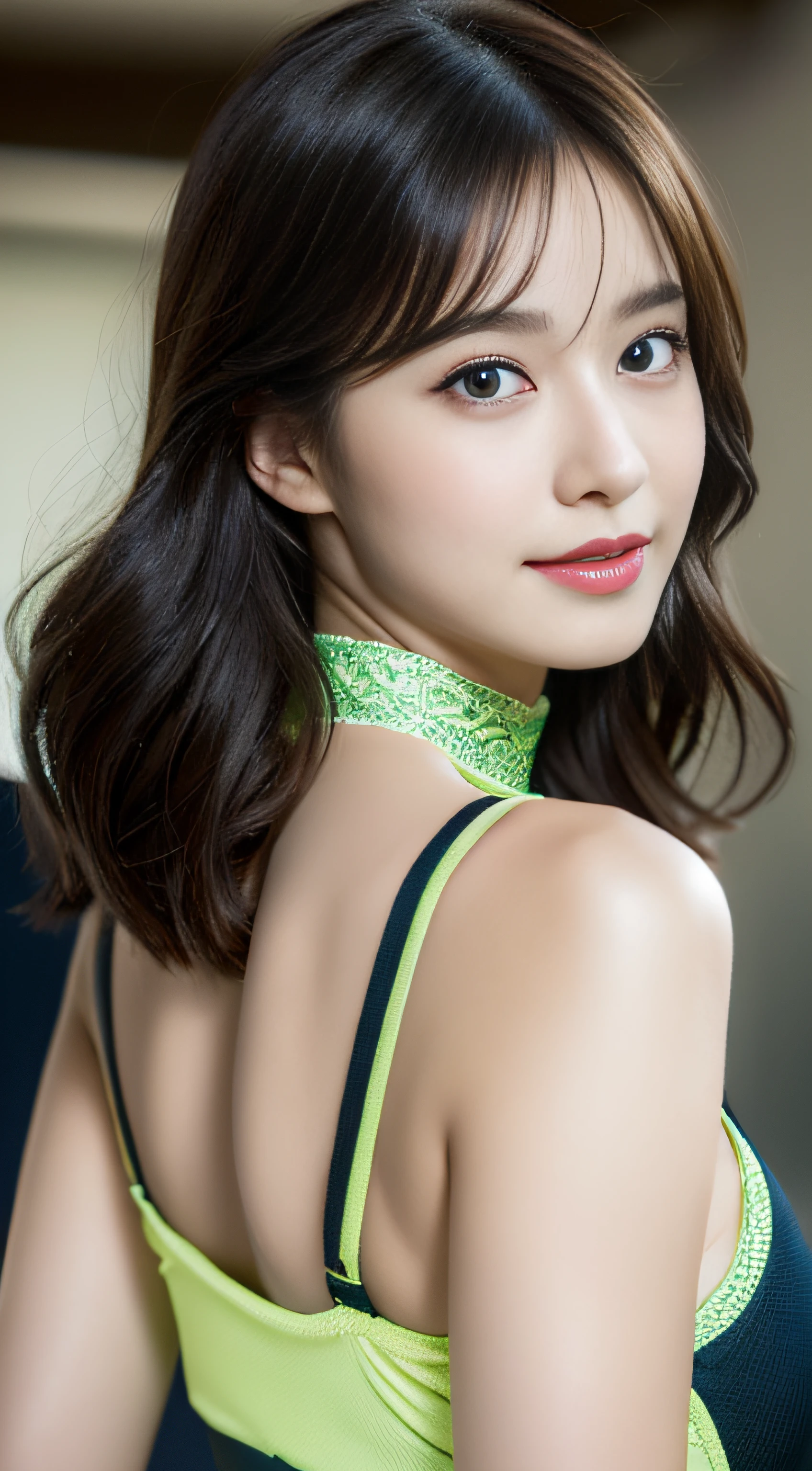 (((32K,very high res, high detailing, highly accurate,Masterpiece Girl 1))),Raw photo & realistic atmosphere,beautiful dark blue eyes,Detailed mouth,Glossy lips,Detailed eyebrows,Soft white skin that shines with every detail,,Eyes drawn in detail、Very beautiful eyes with azure eyes,Detailed lips、Very beautiful face,Very well-formed face、Lifelike face,shiny beautiful lips,Beautiful eyebrows,Infinite reality,Best design,(Insanely cute Japan 17 year old girl,Healthy style,Beautiful breasts with big breasts,Very cute beautiful girl,:1.1),Best Natural Makeup,Japanese ido,Korean Idols,Japan Cheer Girl,Korean Cheergirls,Moist eyes,Dark beautiful eyes,Beautiful butt,beauty legs,,camel's foot,,Skinny Fingers,Detailed beautiful legs:1.3),超A high resolution、,Natural and realistic face,Back lighting,Pure eyes are too cute,(((photorealisim))),Reality Live Action,Wearing lime green latex cheongsam ribbon choker Beautiful Japan Woman Colossal tits Covered with oil and yogurt Blonde and bun hair and dark theme eye contact 1girl in,bismarck, Woman in black BMR_Uniform with a sword, Medal on left shoulder, bis_hat, white glove, carrying rigging_Machine, turrets_equipped on the rigging_Machine, Looking at Viewer, off shoulders, Parted lips, Red Eyes, side locks, Sitting, Skindentation, Smile, Solo, SFW, Detailed eyes, (masutepiece:1.4),(Best Quality:1.4),(Shiny skin),Realistic, Detailed eyes,