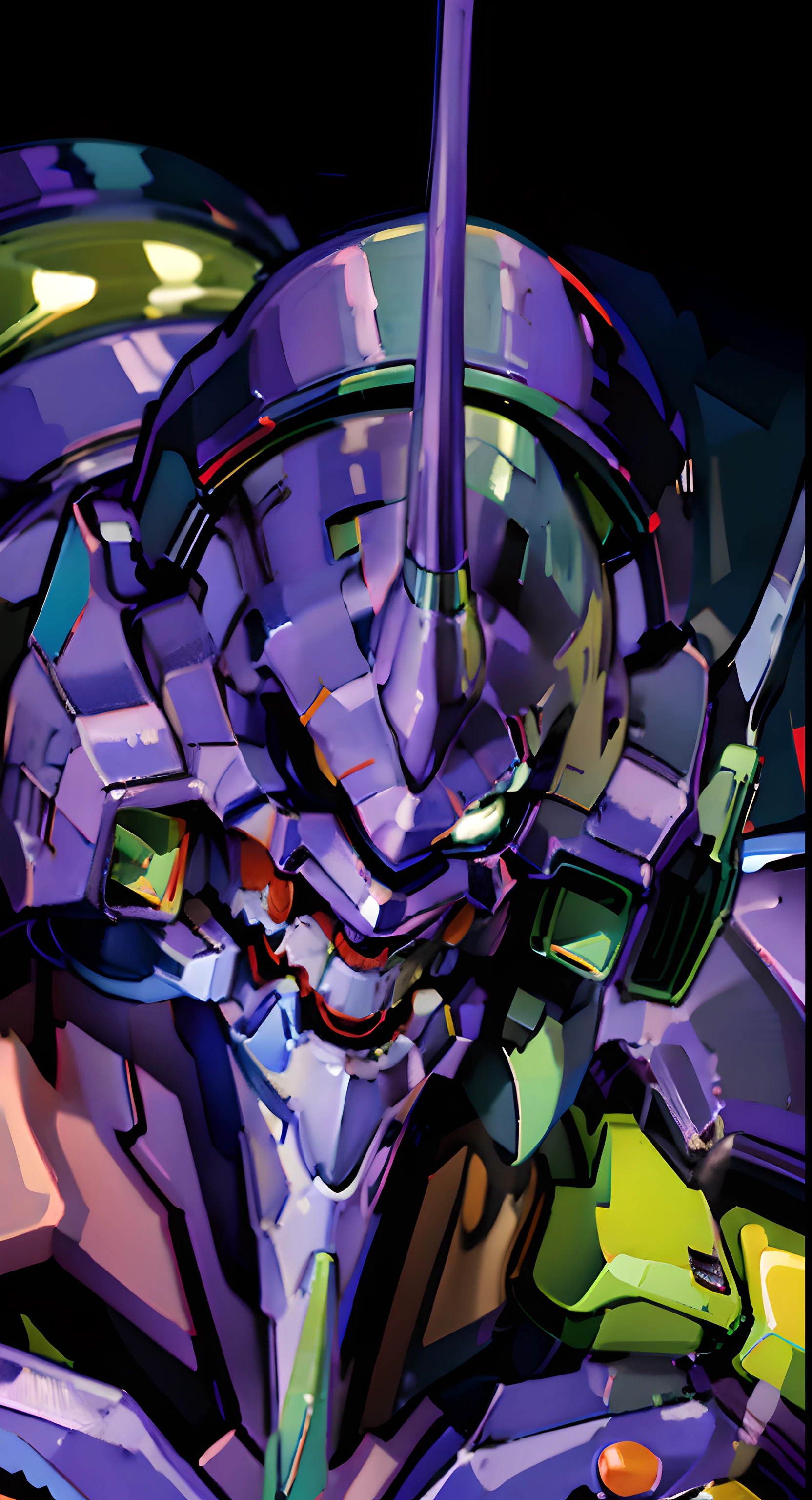 (high resolution)An image of a robot emitting green and yellow light, (Eva Unit 01), neon genesis Evangelion style, ( Evangelion ), from Evangelion, Evangelion anime, neon genesis Evangelion fanart,(Eva Unit 013)