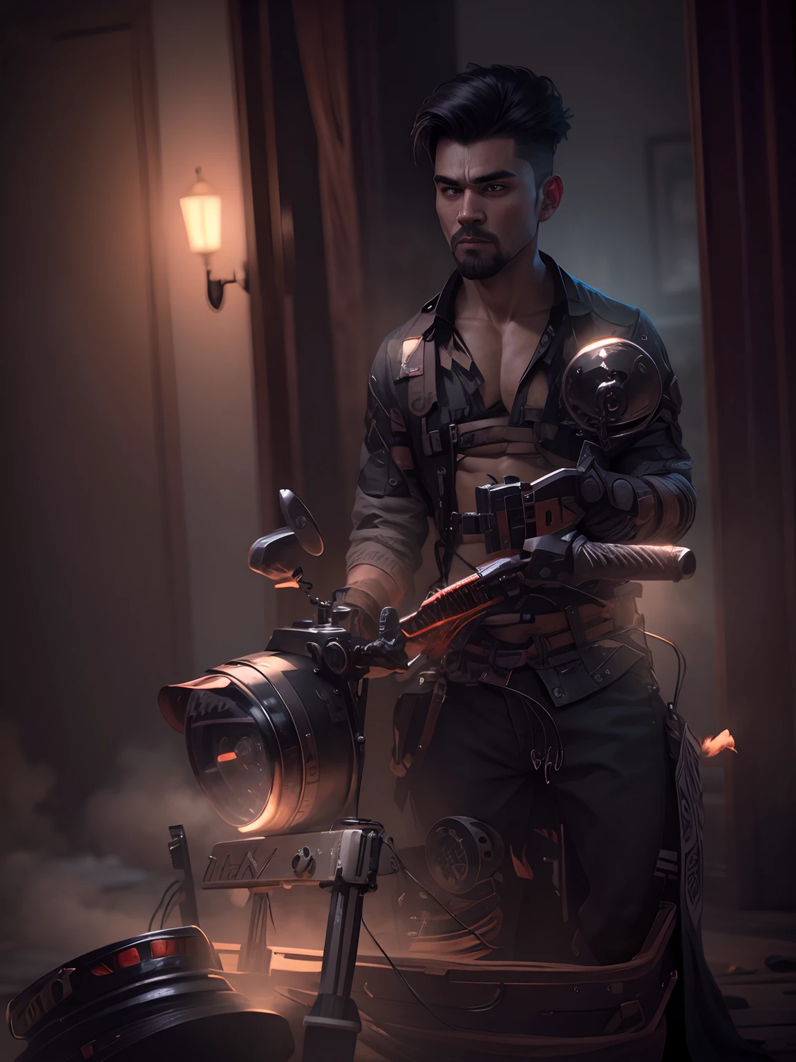 Change background into gost raider look handsome boy . realistic photos 8k realistic