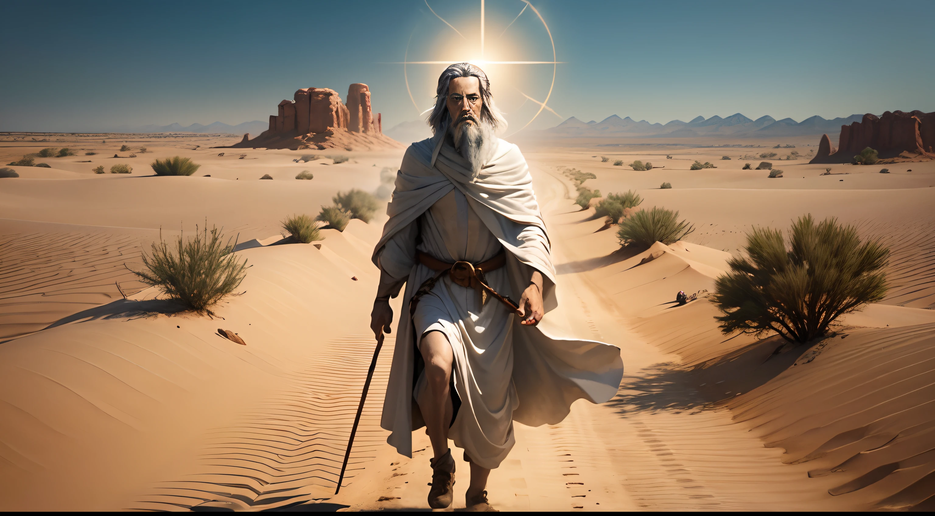 photo of the prophet Ezekiel on a journey in the desert