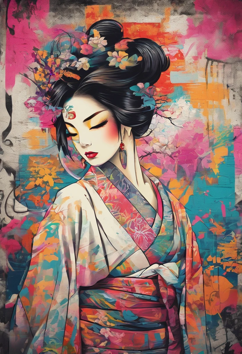 wet bold graffiti-style very hip hop confidant badass arrogant cocky boss bitch attitude traditional japanese geisha japanese tattoos in hip hop baggy sagging kimono herry blossom cherry tree petles