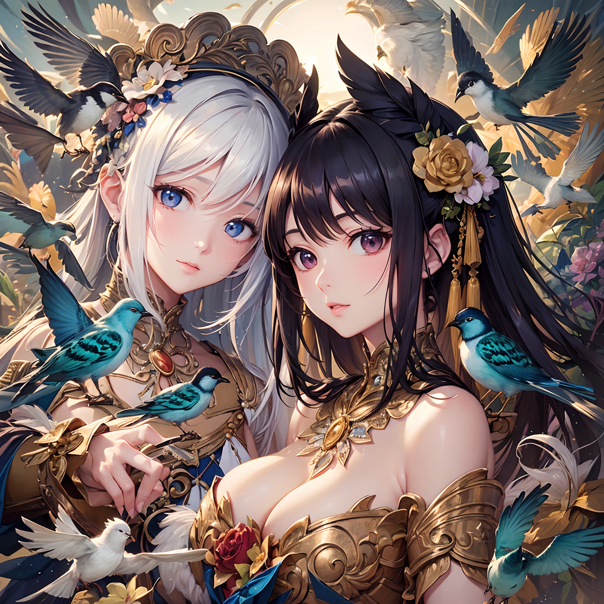 Finest quality)),(超A high resolution),(ultra-detailliert),(Meticulous portrayal),((Best Anime)),(Finest works of art),sharpnes,Clair,Ultra-Precision Art,The art of astounding depiction, (A fusion of humans and birds),(Beautuful Women)
