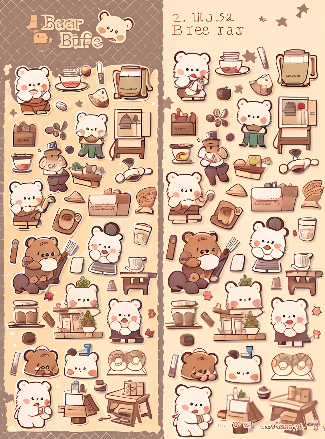 Little Bear Coffee Shop，Cartoony，a sticker，lineworks，