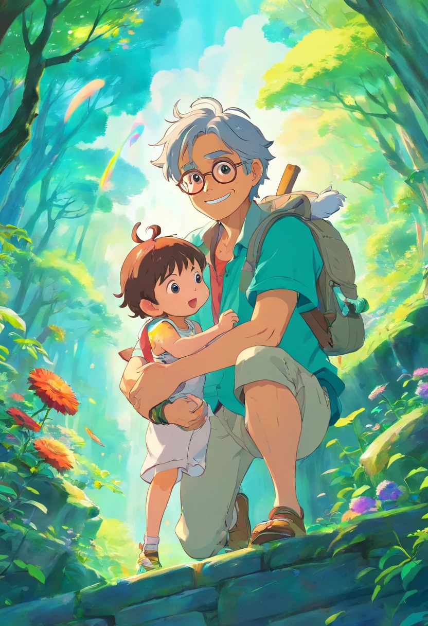 a cartoon picture of a dad and a plain background, a beautiful artwork illustration, colorful illustration, colorful kids book illustration, colorfull illustration, archan nair, painterly illustration, fairy-tale illustration style, editorial illustration colorful, colorful concept art, dreamy illustration, colorful! character design, fabulous illustrations, illustrated in whimsical style, exquisite digital illustration