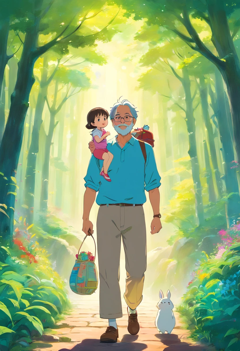 a cartoon picture of a dad and a baby plain background, a beautiful artwork illustration, colorful illustration, colorful kids book illustration, colorfull illustration, archan nair, painterly illustration, fairy-tale illustration style, editorial illustration colorful, colorful concept art, dreamy illustration, colorful! character design, fabulous illustrations, illustrated in whimsical style, exquisite digital illustration