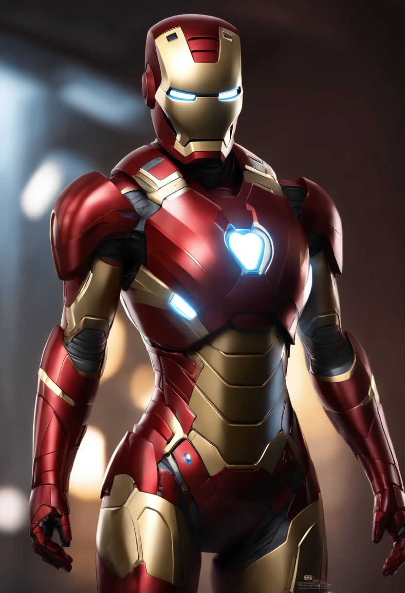 girl dressed as Iron Man from Marvel, big breasts, back, full-length, standing pose, simple background, three-dimensional light, detailed full-body concept, sleek digital concept art, beautiful full-body concept art, art trend, full-length CGsociety,