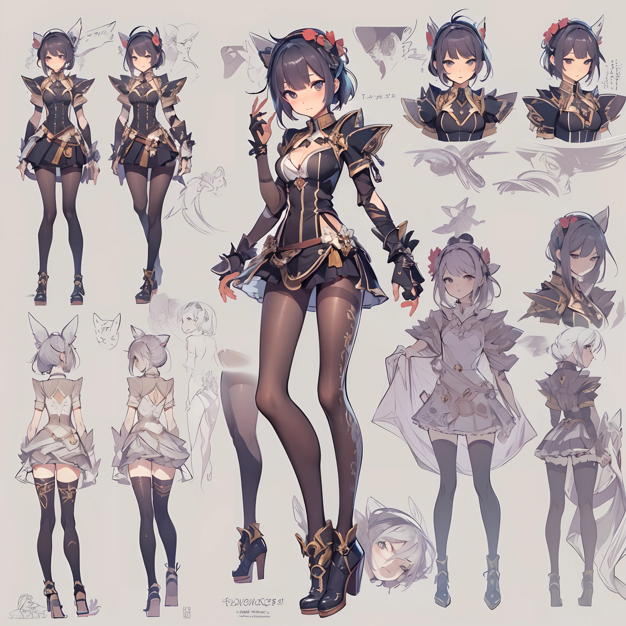 ((Masterpiece, Highest quality)), Detailed face, CharacterDesignSheet, full bodyesbian, Full of details, Multiple poses and expressions, Highly detailed, Depth, Many parts,God-Eater Girl,estilo fantasia,lacepantyhose,Extremely beautiful,High Balance, Natural light