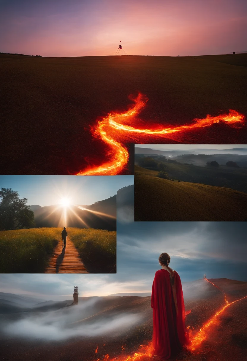 Four roles,Fly from the sky to the ground,With a red flame,Divine Light