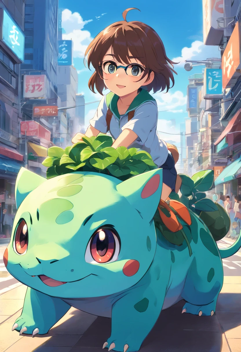 Garoto, gordo, oculos, com bulbasaur