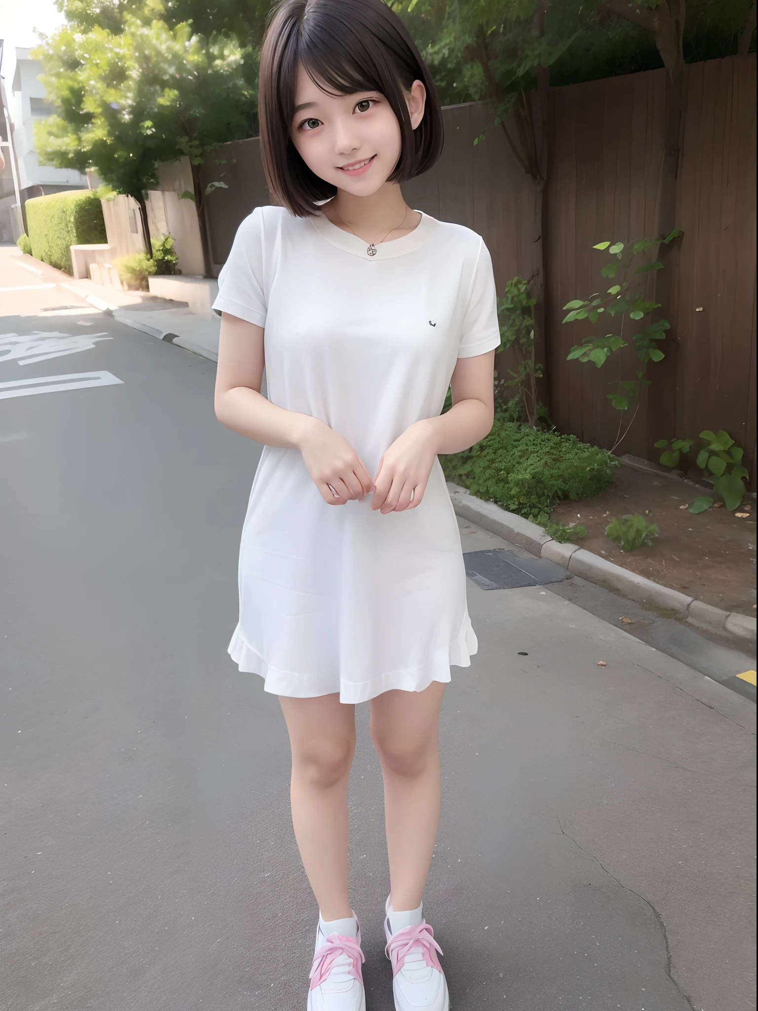 Nogizaka girl 14 years old,bob cuts,((Beautiful face)),(grin),Full body