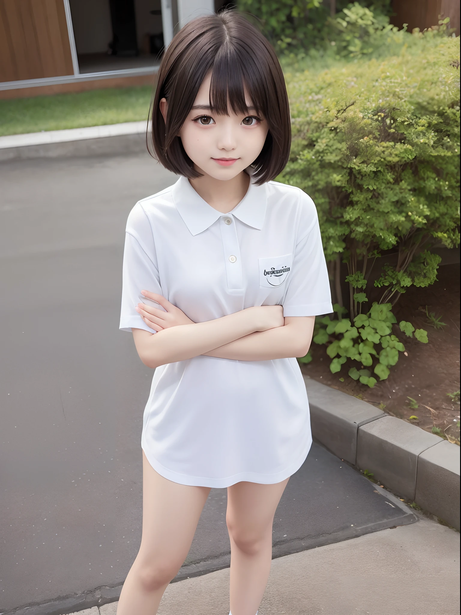 Nogizaka girl 14 years old,bob cuts,((Beautiful face)),(grin),Full body