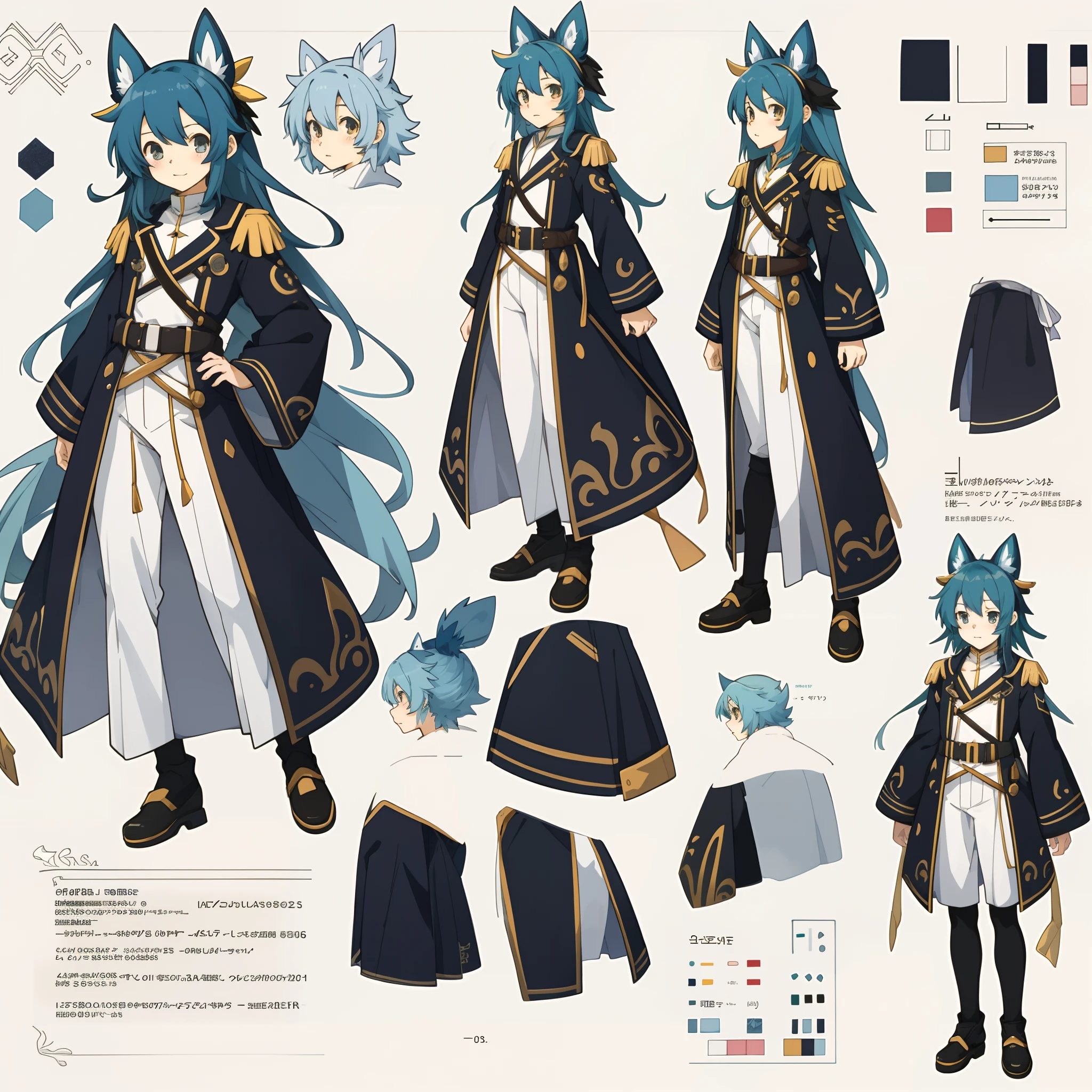 anime - style image of a character with a variety of hair and accessories, anime set style, anime character reference sheet, fantasy uniform, flat anime style, anime full body illustration, full_body!!, complete detailed body, extra detailed body, anime vtuber full body model, soft anime illustration, anime style character, clean detailed anime style,
