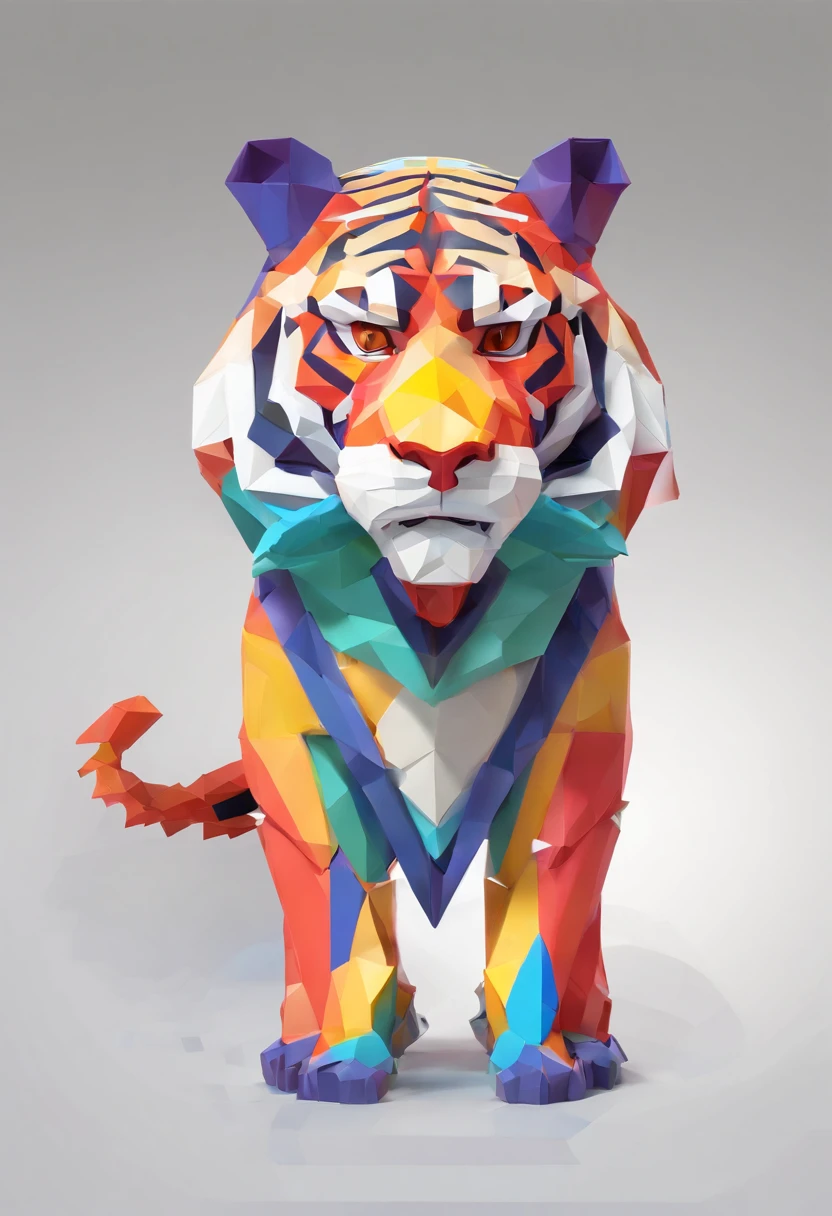 Tigre olhando para frente , head only , paper-cut art style, neon candy color, simple, stylish, bright, white space, 3D, redshift, Arnold renderer, high detail, high quality, 8k