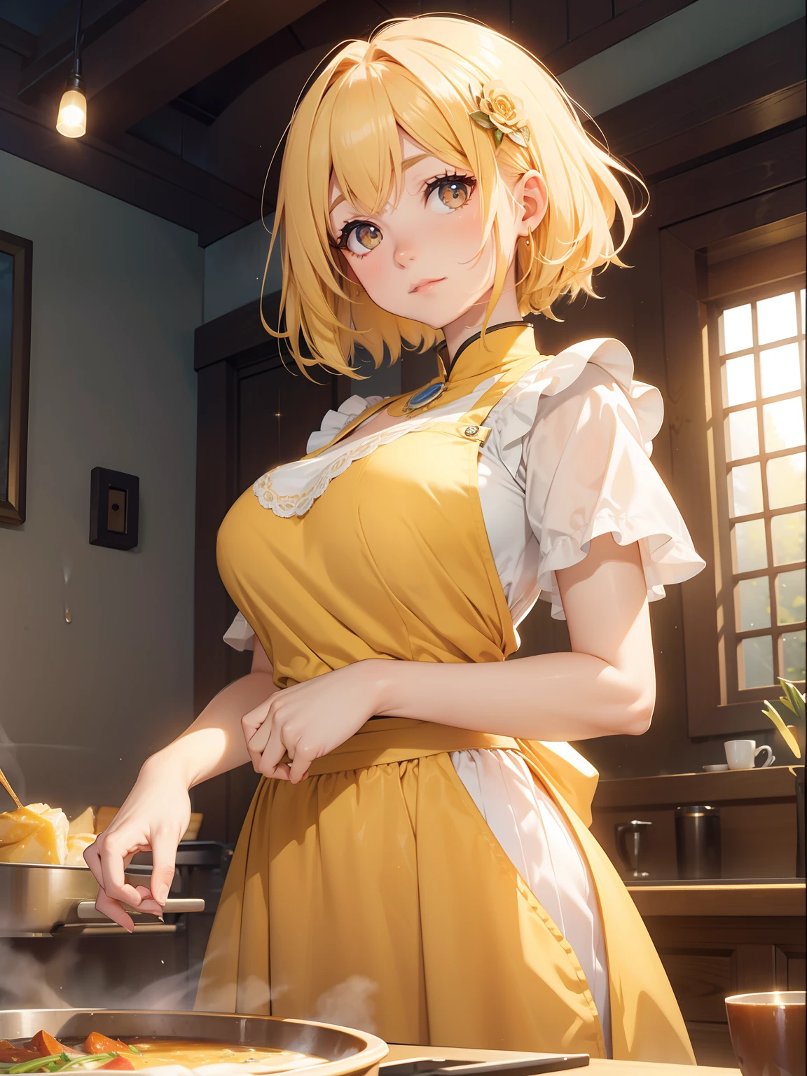 Girl , 30 yo ,yellow eye , red eyelashes, faded yellowish orang hair , maid dress, sitting on thighs, big breast , beautiful breast, black eyebrows, pink lower lips , armpit, sweat , cleavage , short hair, no panties , no bra , nipplesout , crotch view , sharp nipple, erect nipple, transparent bra , super shy face , titsout , shoulder width hair , no bra , no cencor , no skirt , no shirt , looking left , akward smile , white iris , wet crotch