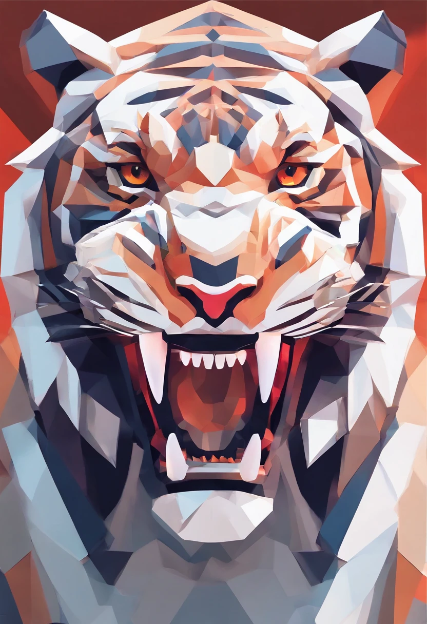 Tigre agressivo, dentes afiados intimidador, retrato frontal, somente a face do tigre , paper-cut art style, neon fire color, simple, stylish, bright, white space, 3D, redshift, Arnold renderer, high detail, high quality, 8k