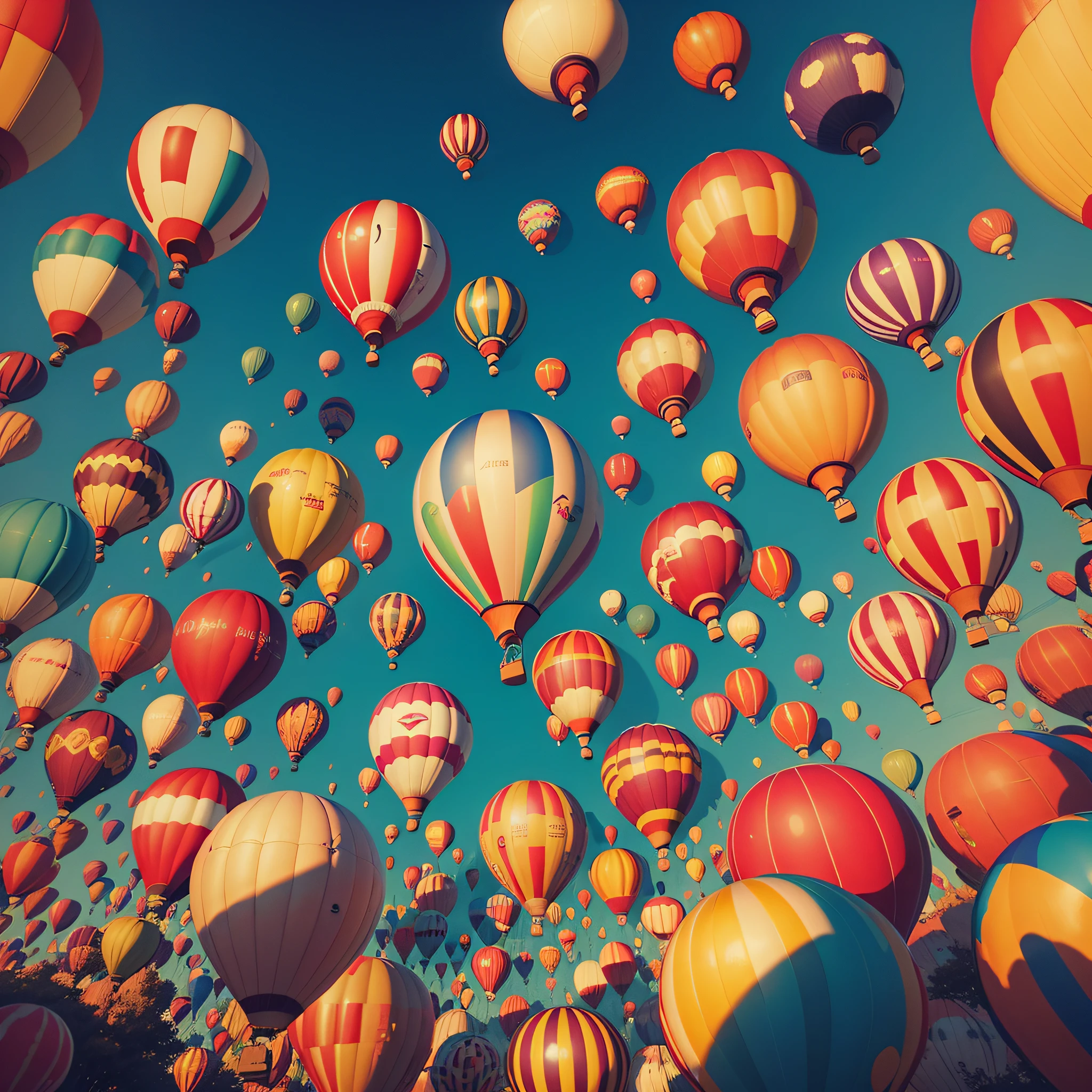 Colorful Hot Air Balloons:
Vibrant hot air balloons against a backdrop of a clear morning sky.