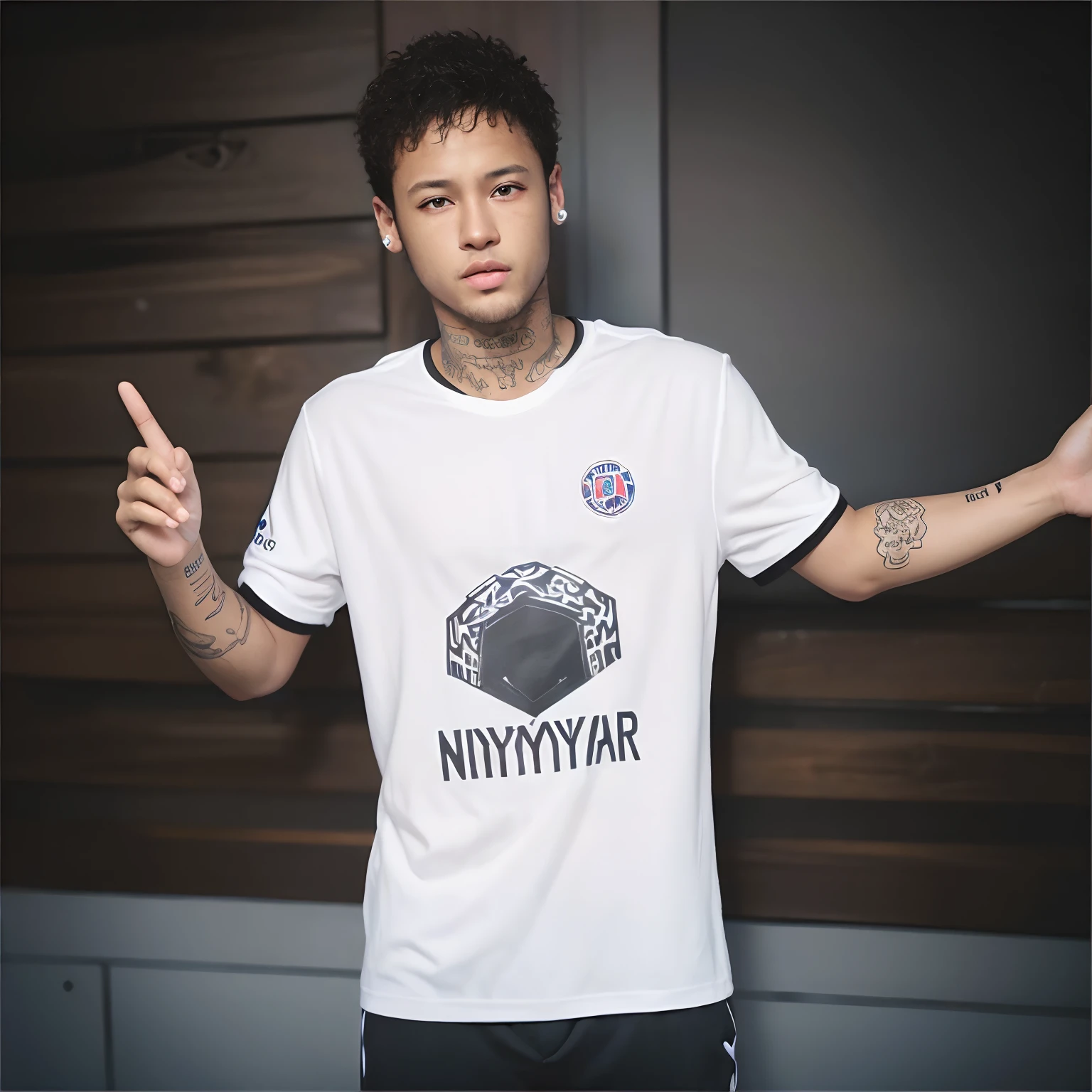 1boy.neymar t shirt Black realistic. Ultra detail 70mm lens