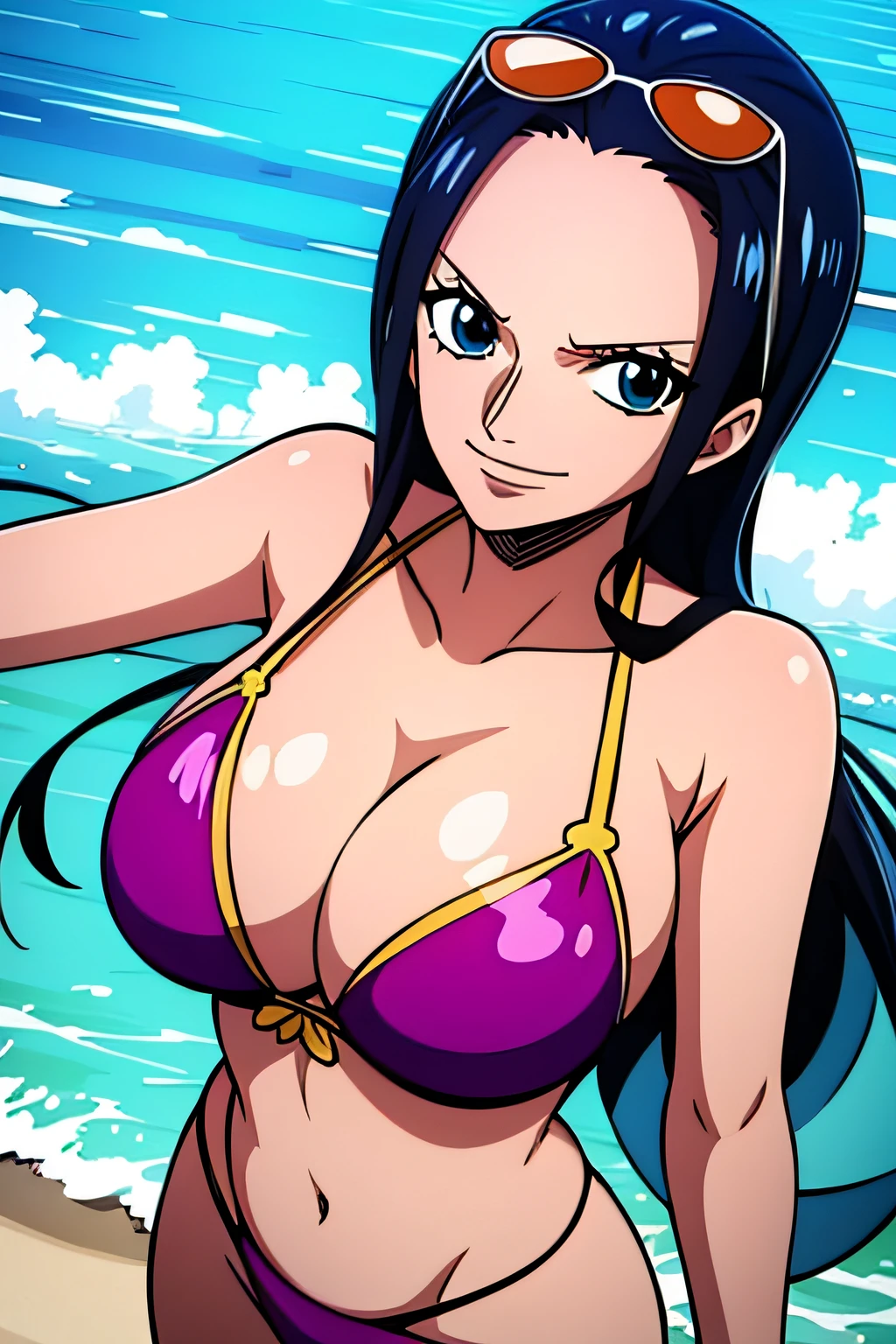 Robin de One Piece, Pose sexy, Y si , Elly, 8k, anime, ribera, Gran Theta, grande, ojos azules, senos, bikini