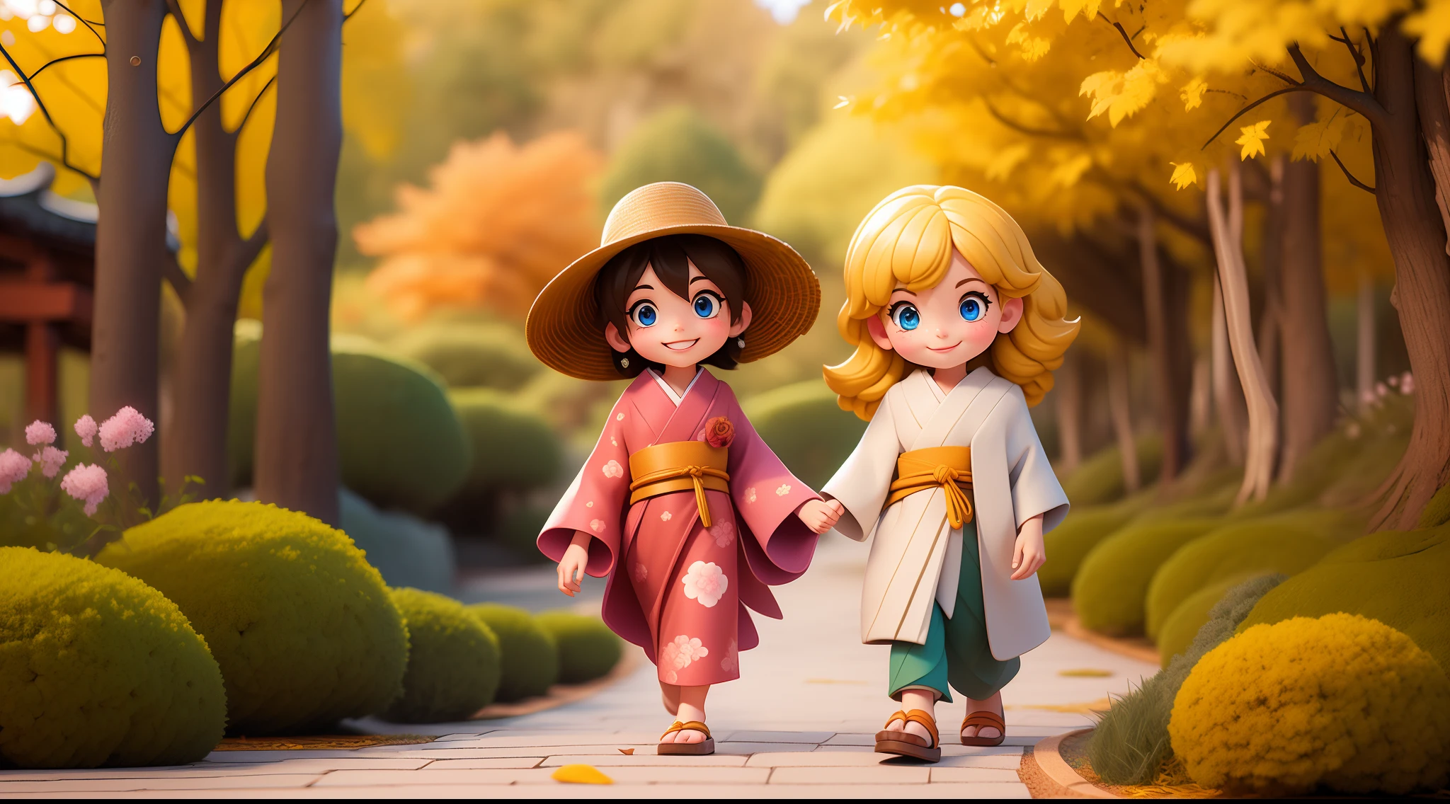 western clothes、doress、A smile、Eye Color Contacts、accessorized、full body Esbian、Walking、autumnal、Kinkakuji Temple in Kyoto