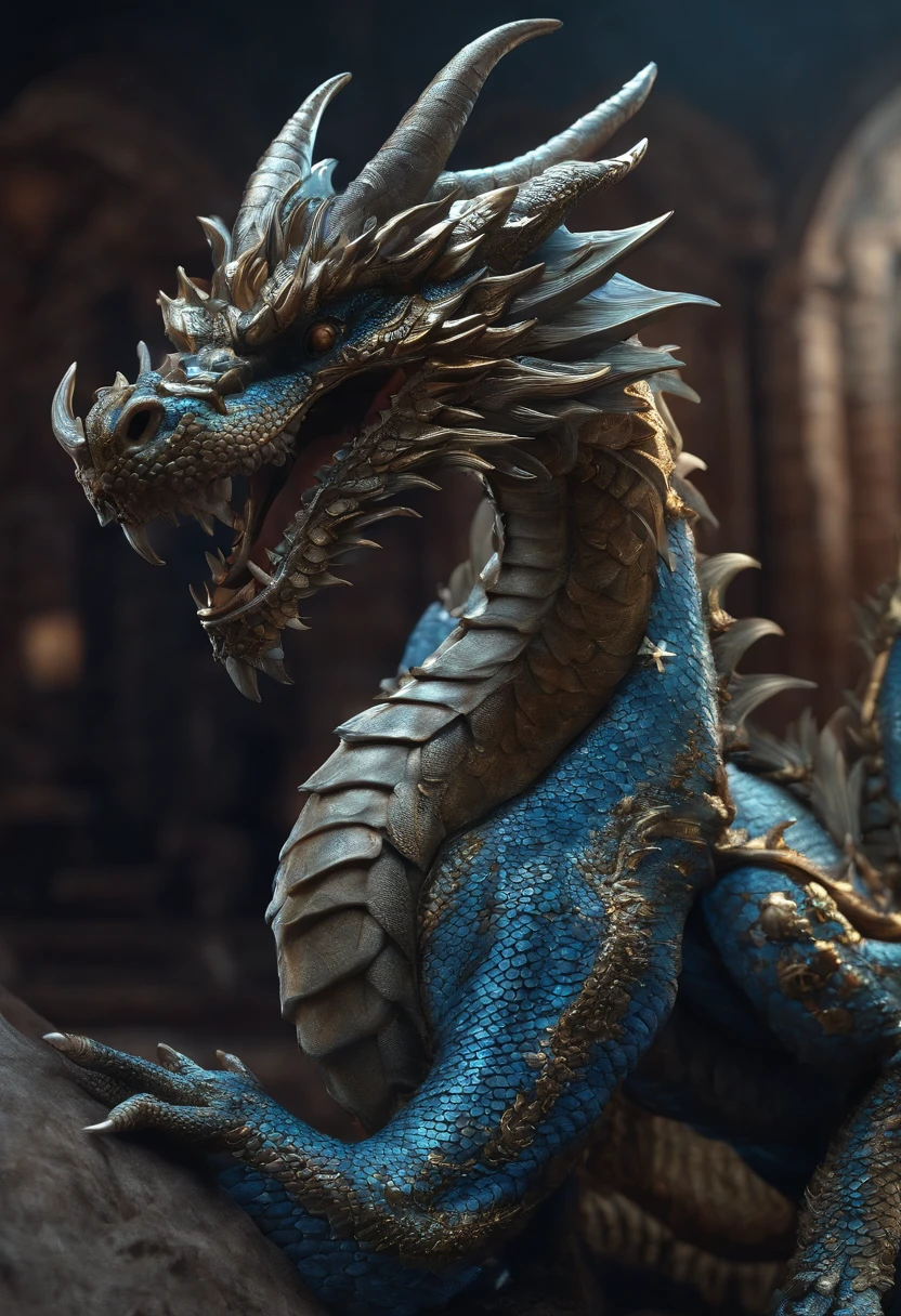 1 dragon, (ulzzang-6500:0.7), (melhor qualidade: 1.4), super detalhado, Super sharp, (obra-prima: 1.4), alta qualidade, highes definition, texturas de alta qualidade, sombras de alta qualidade, belos detalhes, cg muito detalhado, texturas detalhadas, detalhes bonitos, cg altamente detalhado, texturas detalhadas, realista, cinematiclight, eastern dragon, escamas de cor azul, art-station, 4k, fundo de azul cor clara, estrelado. --auto