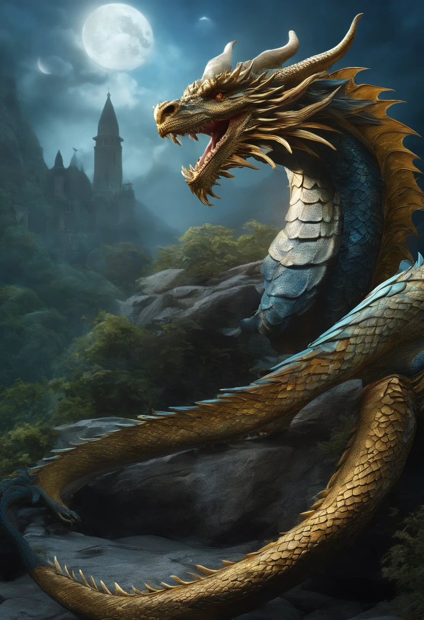 1 dragon, (ulzzang-6500:0.7), (melhor qualidade: 1.4), super detalhado, Super sharp, (obra-prima: 1.4), alta qualidade, highes definition, texturas de alta qualidade, sombras de alta qualidade, belos detalhes, cg muito detalhado, texturas detalhadas, detalhes bonitos, cg altamente detalhado, texturas detalhadas, realista, cinematiclight, eastern dragon, escamas de cor azul, art-station, 4k, fundo de azul cor clara, estrelado. --auto