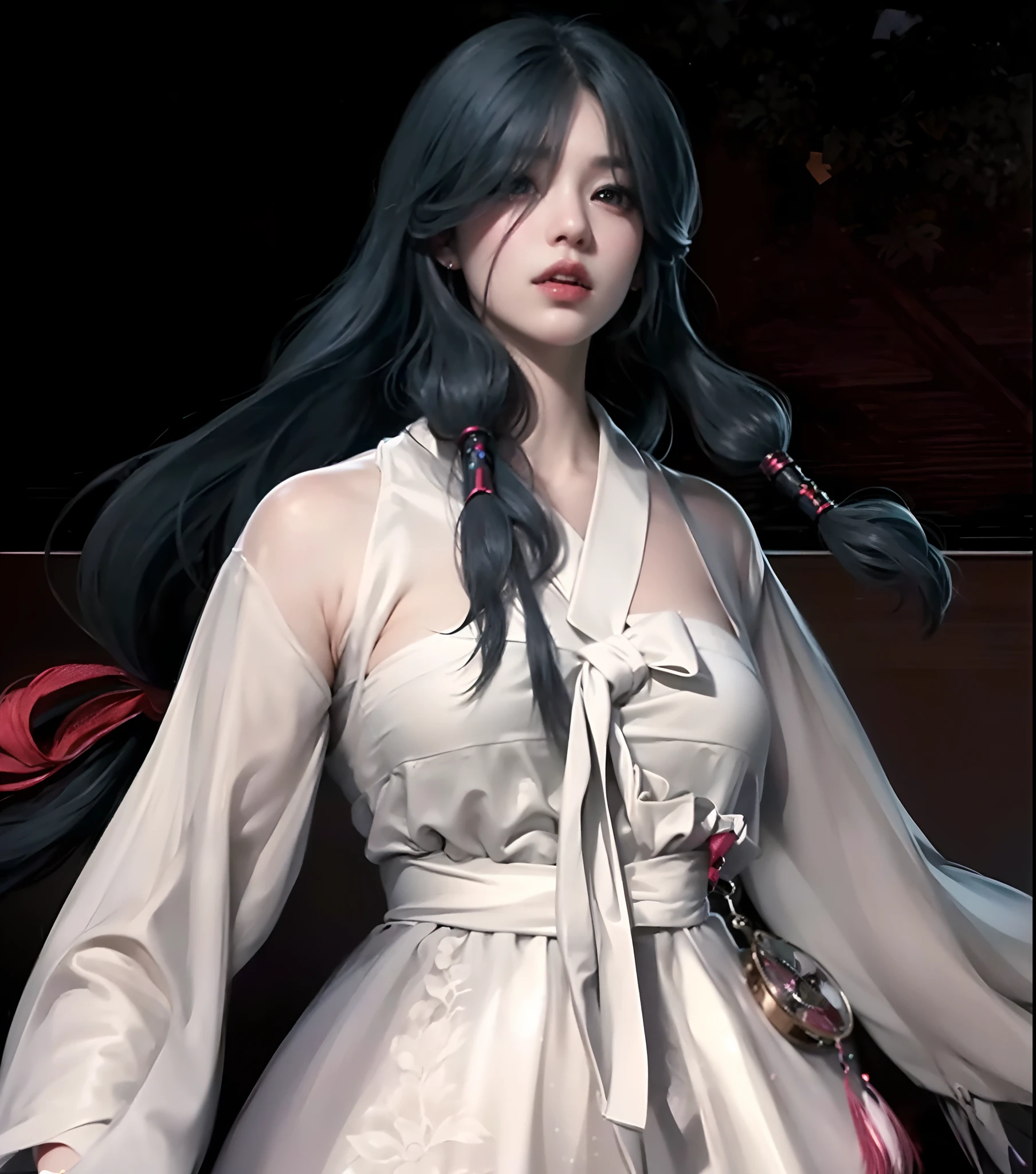 (8k, RAW photo, photorealistic:1.25) ,( lipgloss, eyelashes, gloss-face, glossy skin, best quality, ultra highres, depth of field, chromatic aberration, caustics, Broad lighting, natural shading, Kpop idol) looking at the audience With serenity and goddess-like bliss,