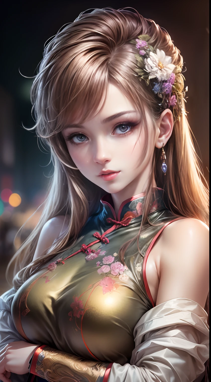 (Best quality, Masterpiece, Extremely detailed CG, Game CG:1.5), full bodyesbian,1 girl,An extremely delicate and beautiful girl, Extremely detailed eyes and face, beautiful detailed glow,Lagasprín，on cheongsam，Medium breast, illustration, Cinematic lighting, Best shadow,(White background:1.3)