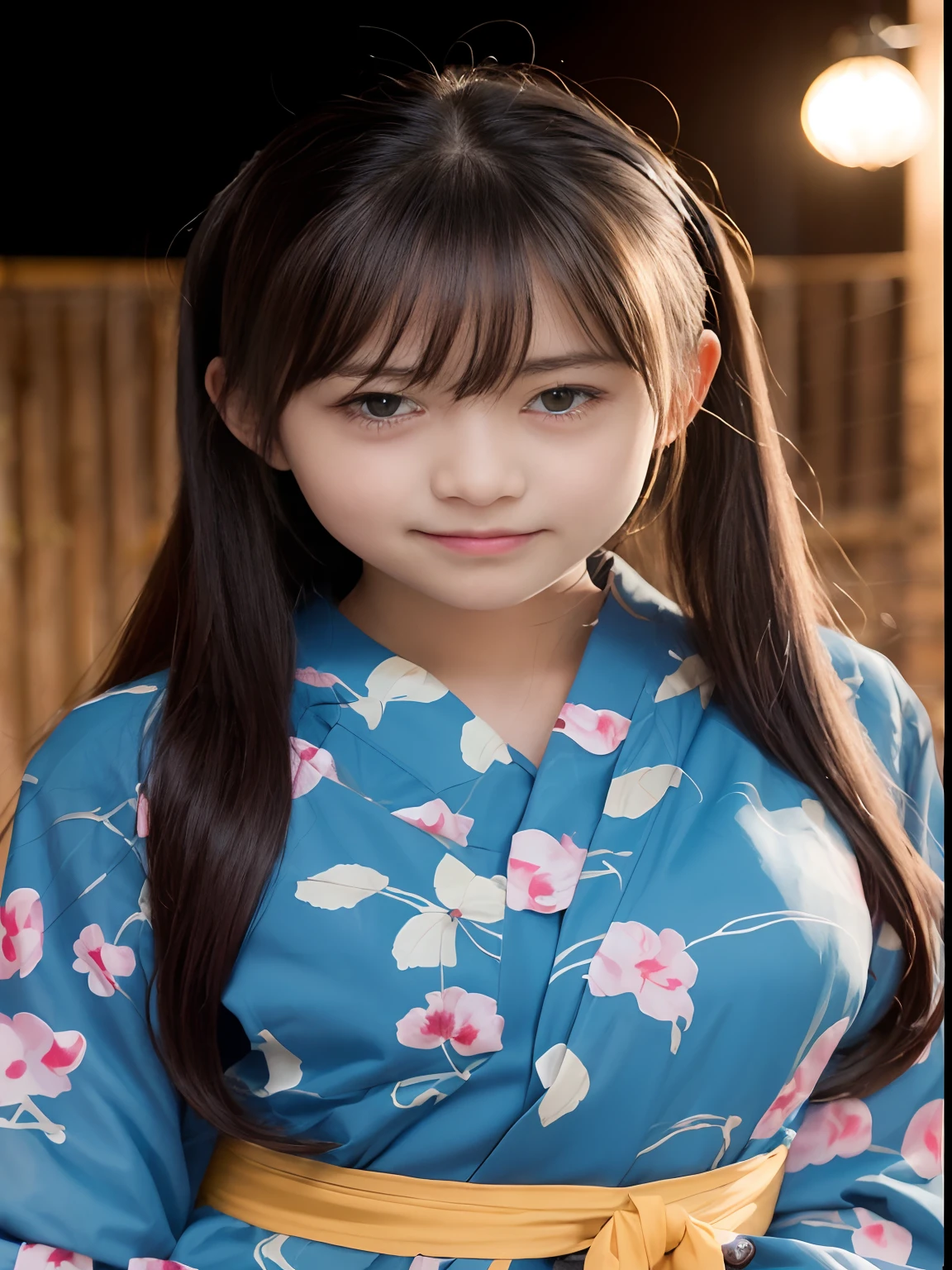 (One Girl), Very cute face, Great face and eyes, (Highly detailed eyes, Highly detailed face), Fresh, Very beautiful appearance, (超Realisticな, High resolution), (Highest quality:1.4), RAW Photos, (Realistic, Photorealistic:1.37), Professional photography, (Floral Yukata:1.5), (Open yukata), (Cleavage:1.2), (Bare shoulders), Smile a little, (Look at me), Bedroom, Portrait of a Girl,