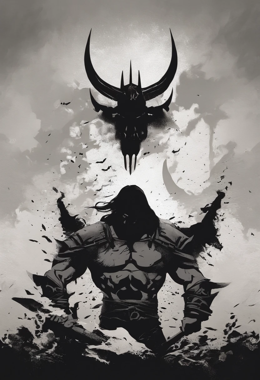 Minimalist prints inspired by shirts from the manga and anime series Berserker.The print should capture the dark and epic nature of the story,But to simplify, Minimalist approach. Use soft colors and clean lines to represent one of the iconic characters, sigature, Or outstanding elements from the collection. Make sure the print is suitable for use on shirts,And convey the power and sense of tragedy evoked by the berserker.