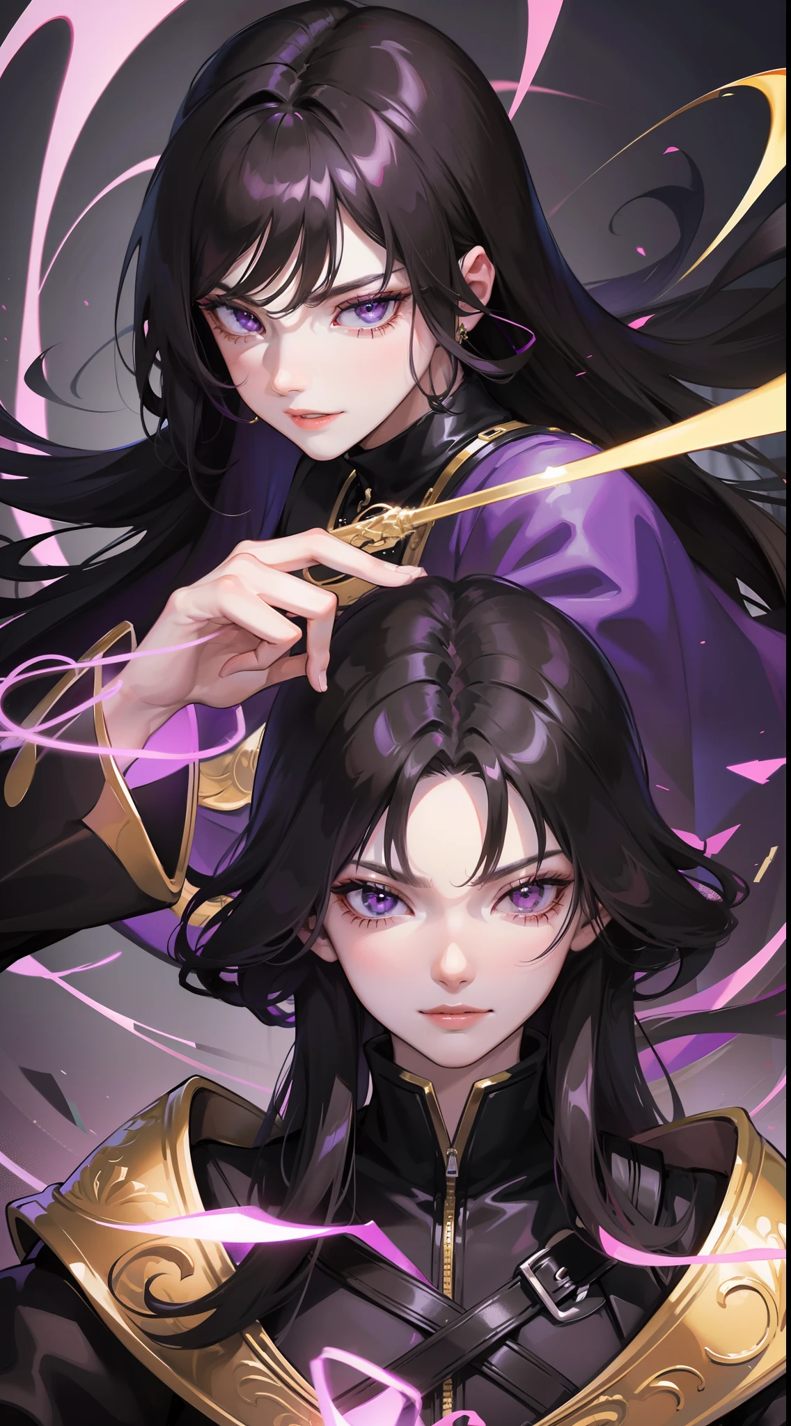 A card border UI,Modern urban minimalist style,Suspense style,Character profiles。Leave a square blank space in the middle,There is a ruby under the bezel。Parchment backing,There are blood stains on it。Black and White、yellowish、Lilac main color。